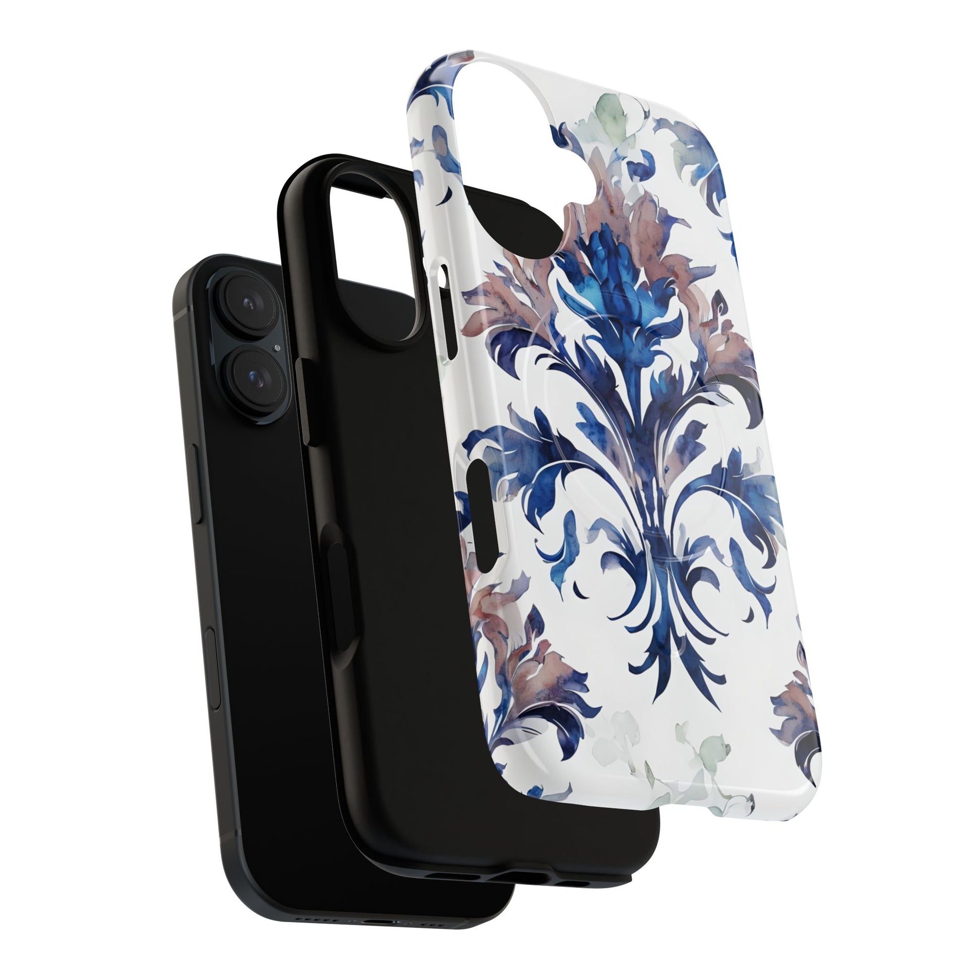 Delft Reverie - Elegant Blue & White iPhone 16 MagSafe Phone Case - Dutch Delftware-Inspired Floral Design