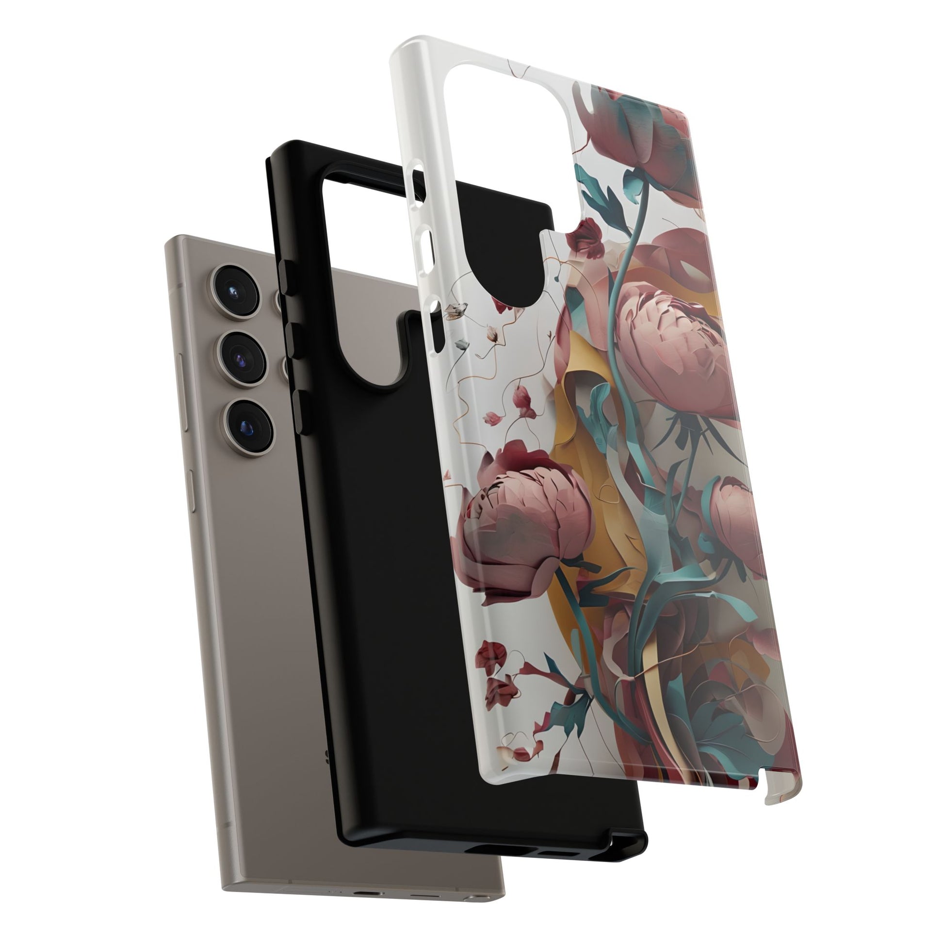 Blushing Peony Veil - Elegant Painterly Floral Samsung Galaxy S24 Ultra Tough Phone Case - Soft Blush & Teal Peony Design