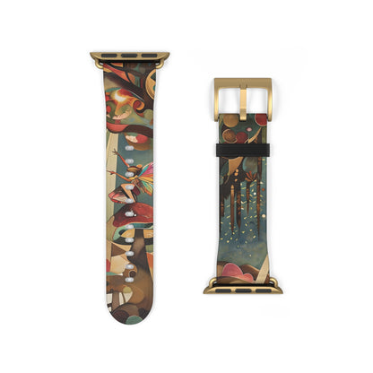 Enchanted Orchard Apple Watch band strap with gold clasp featuring vibrant fruit and botanical orchard design
