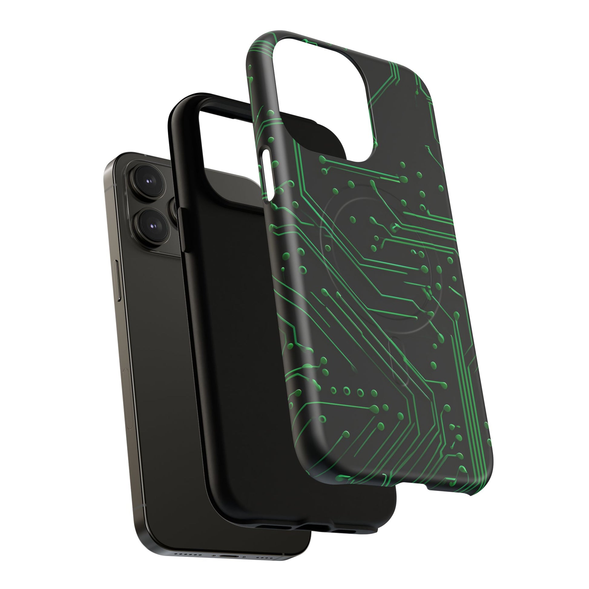 Green Circuit Grid iPhone 14 Pro Max MagSafe Compatible case- Tech-Inspired Shockproof Cover