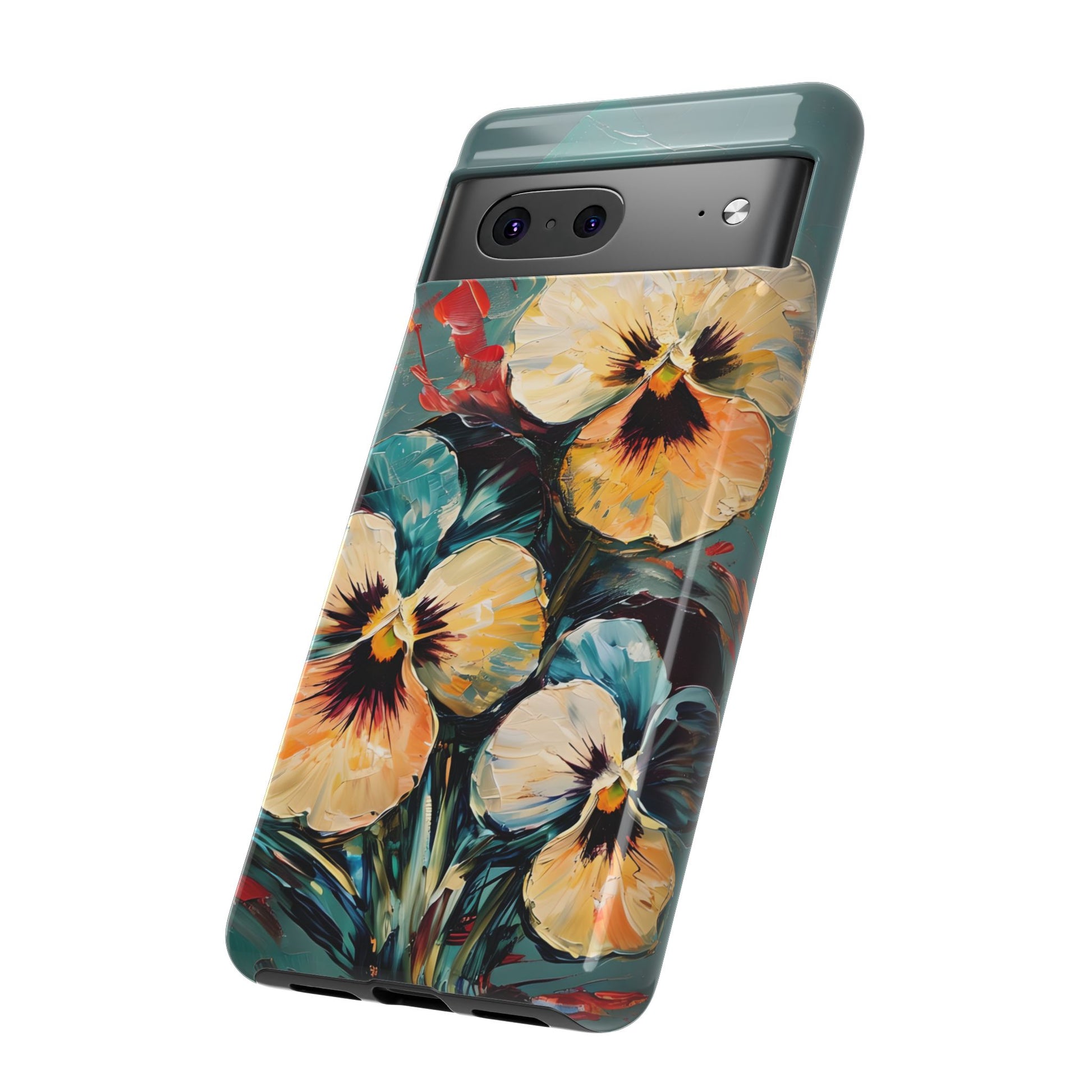 Golden Pansy Cascade Tough Case for Google Pixel 7 - Floral Artistic Shockproof Cover, Elegant Protective Phone Case