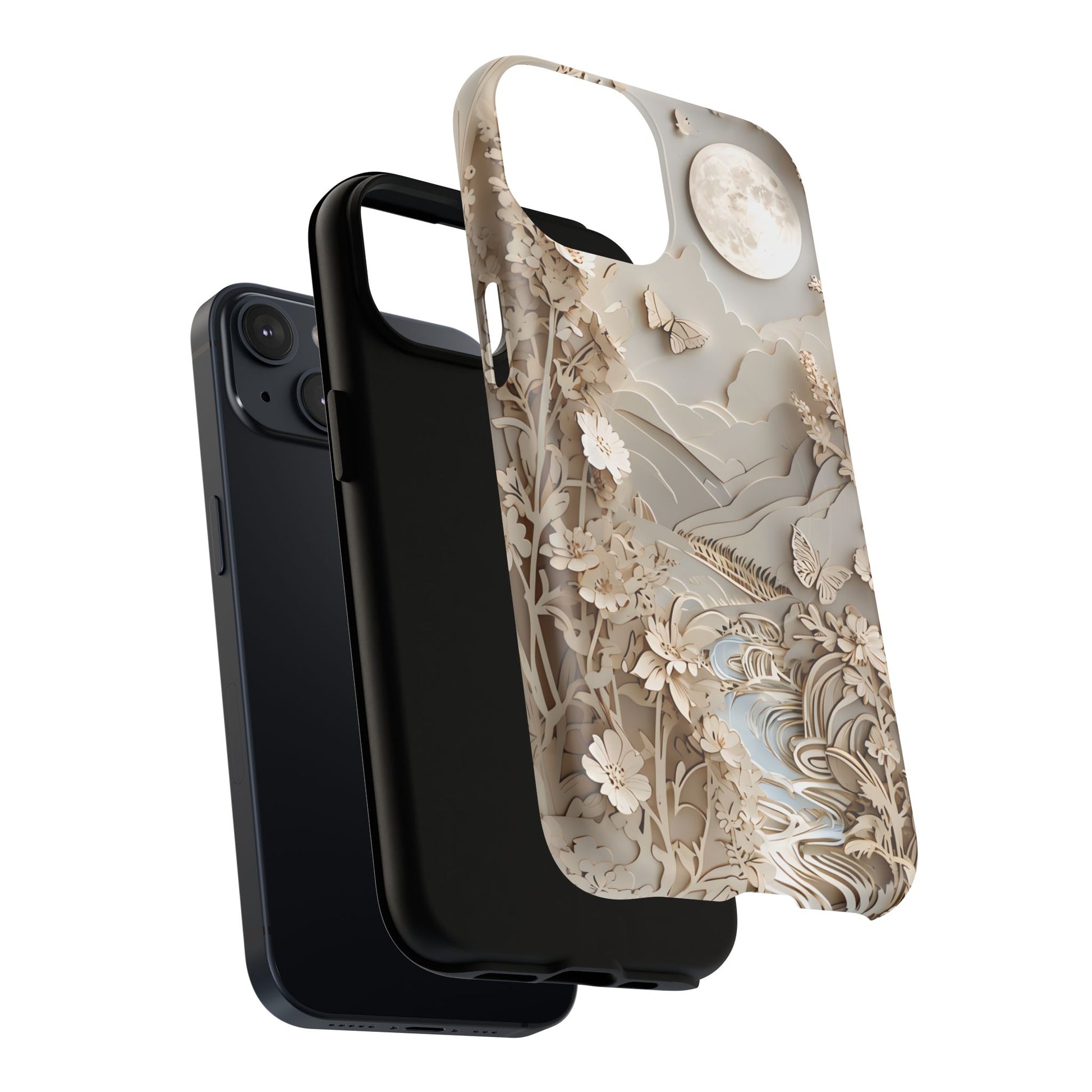 Moonlit Garden - Elegant Neutral Floral iPhone 14 MagSafe Phone Case - Painterly Botanical & Moon Design