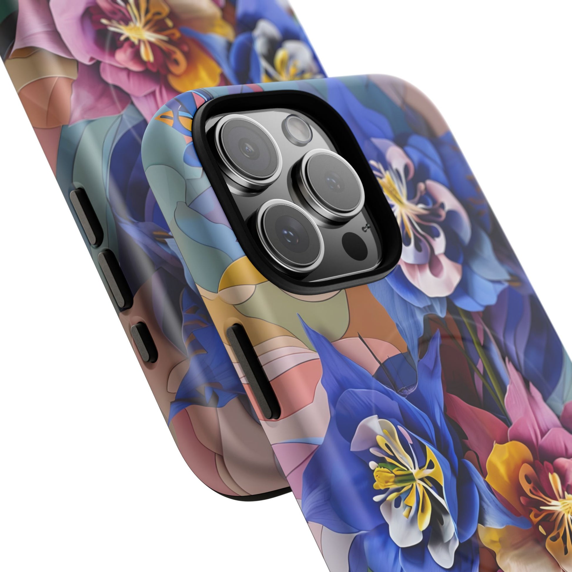 Blue Columbine Carnivale - Artistic Floral & Butterfly iPhone 16 Pro Max MagSafe Phone Case - Vibrant Botanical Design