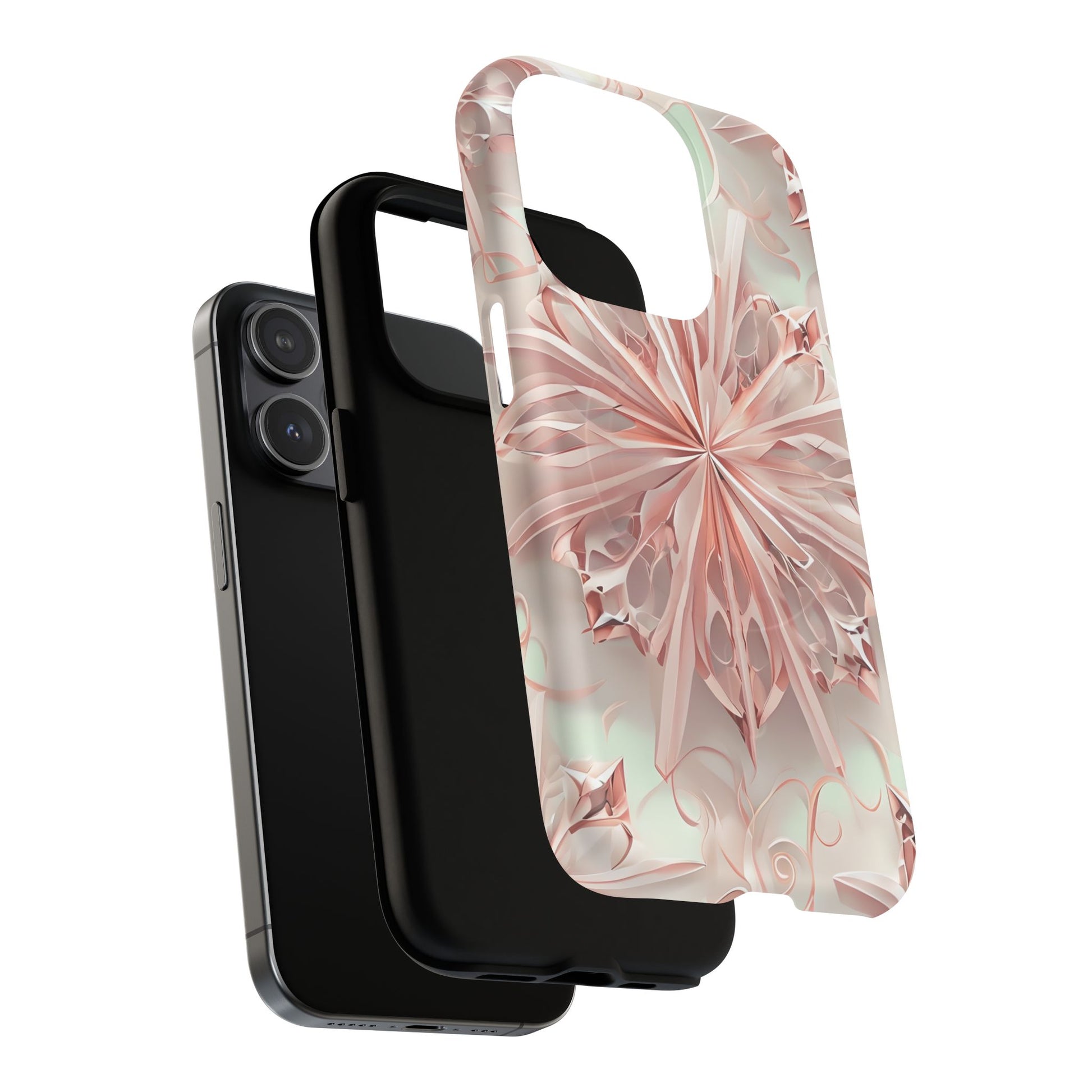 Blush Frost iPhone 15 Pro - Kaleidoscope Collection of MagSafe Compatible - Soft Pink Geometric Floral Design