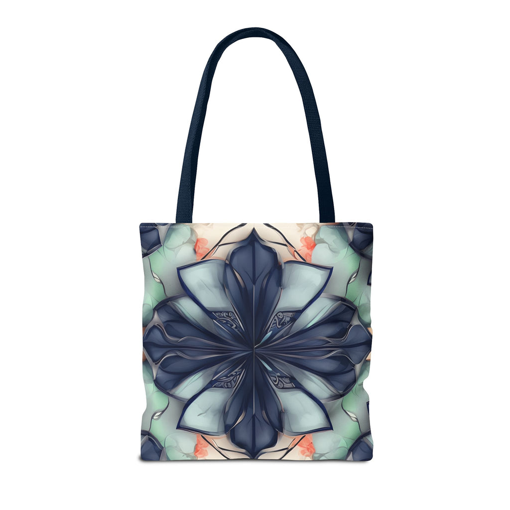 Midnight Mosaic Canvas Tote Bag (16x16 & 18x18)- Premium Navy Handle Designer Tote, Artistic Eco-Friendly Shopping Bag