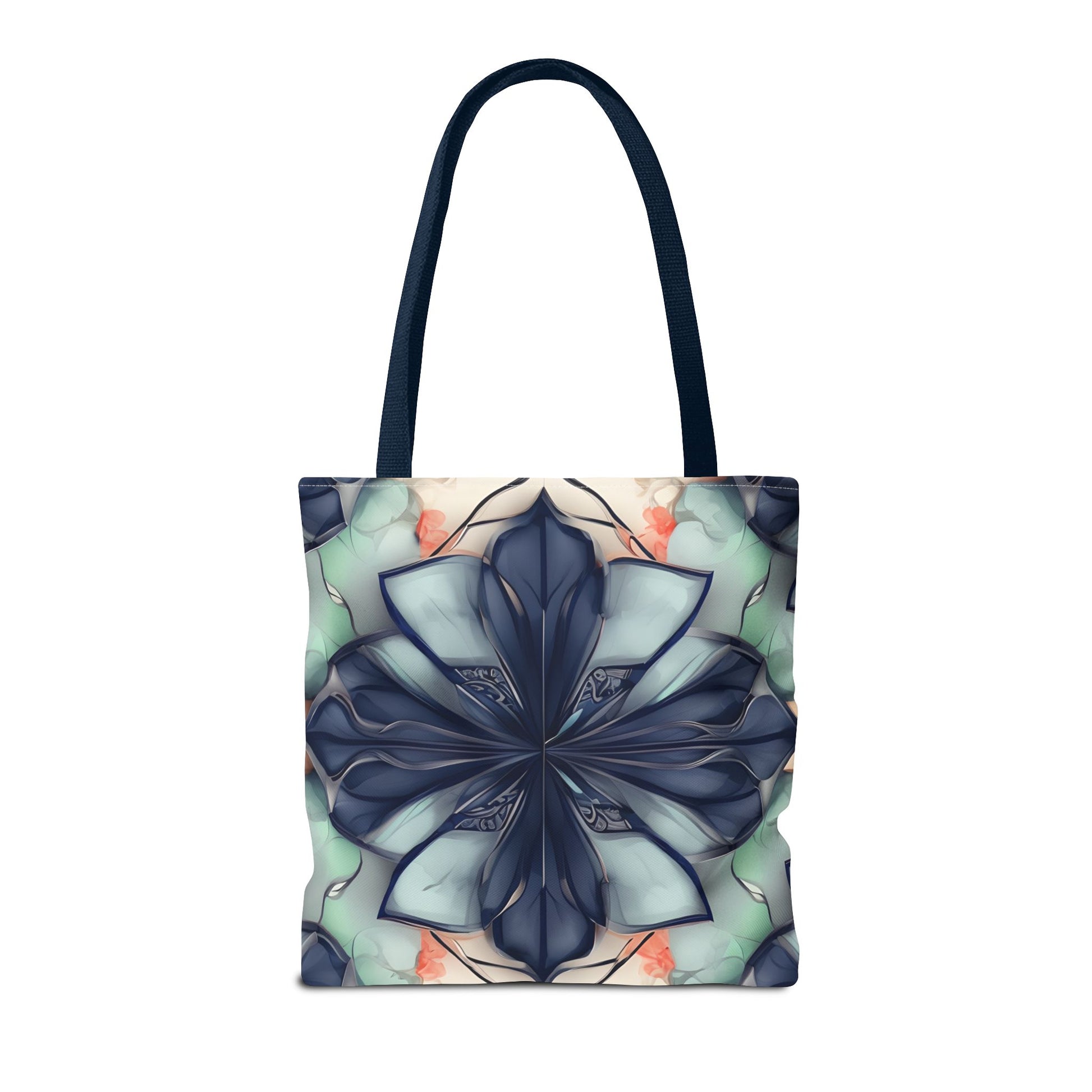 Midnight Mosaic Canvas Tote Bag (16x16 & 18x18)- Premium Navy Handle Designer Tote, Artistic Eco-Friendly Shopping Bag