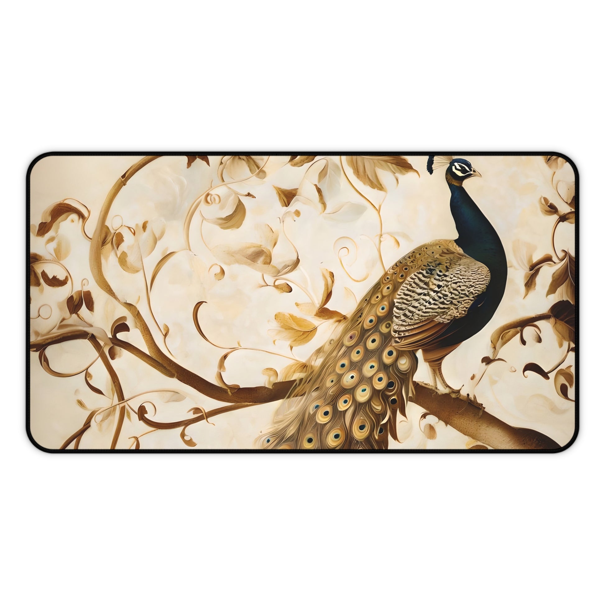 Golden Plumage desk mat featuring elegant golden feather illustration