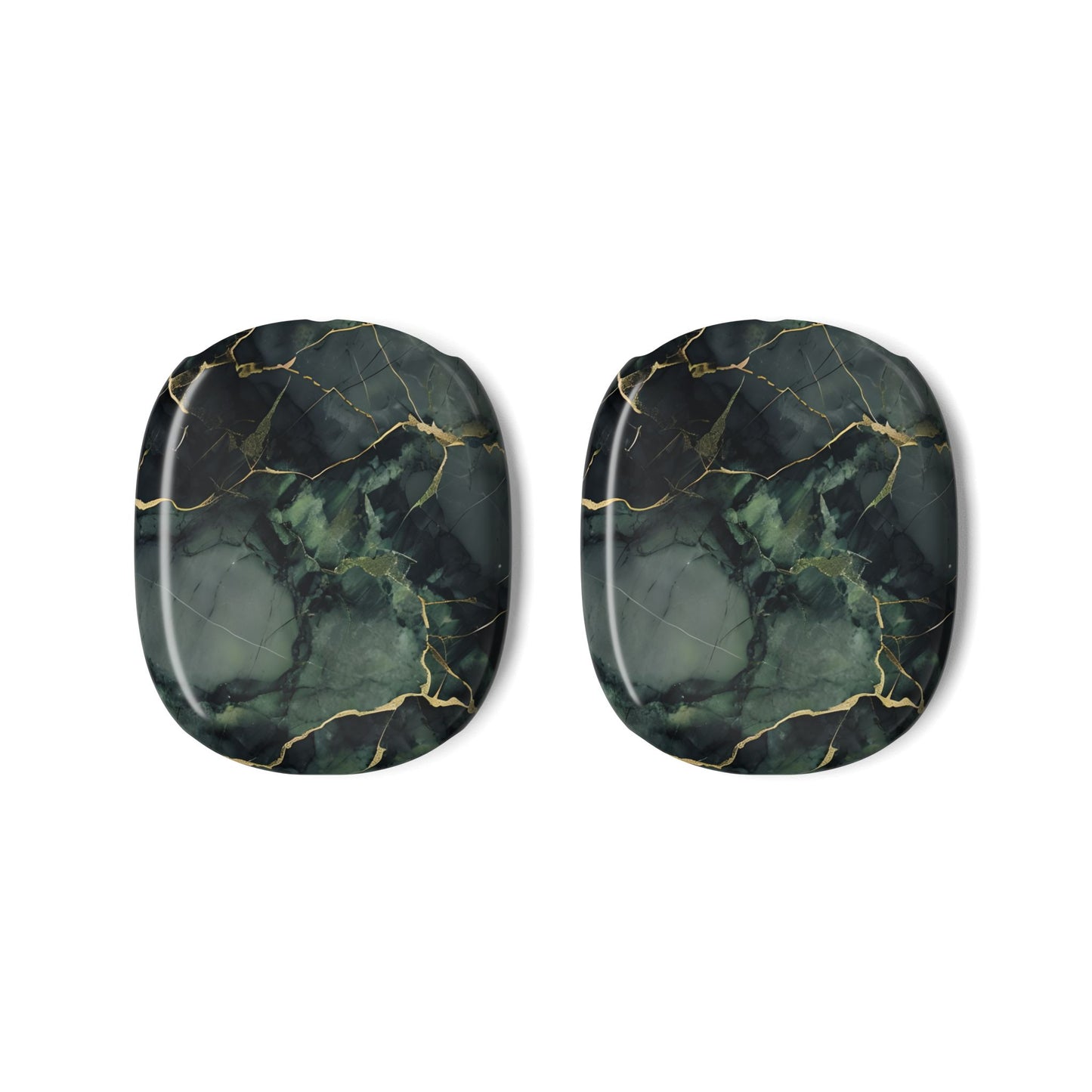 Verdant Vein AirPods Max ear cup covers with rich emerald marble pattern and subtle golden veins, flat product view