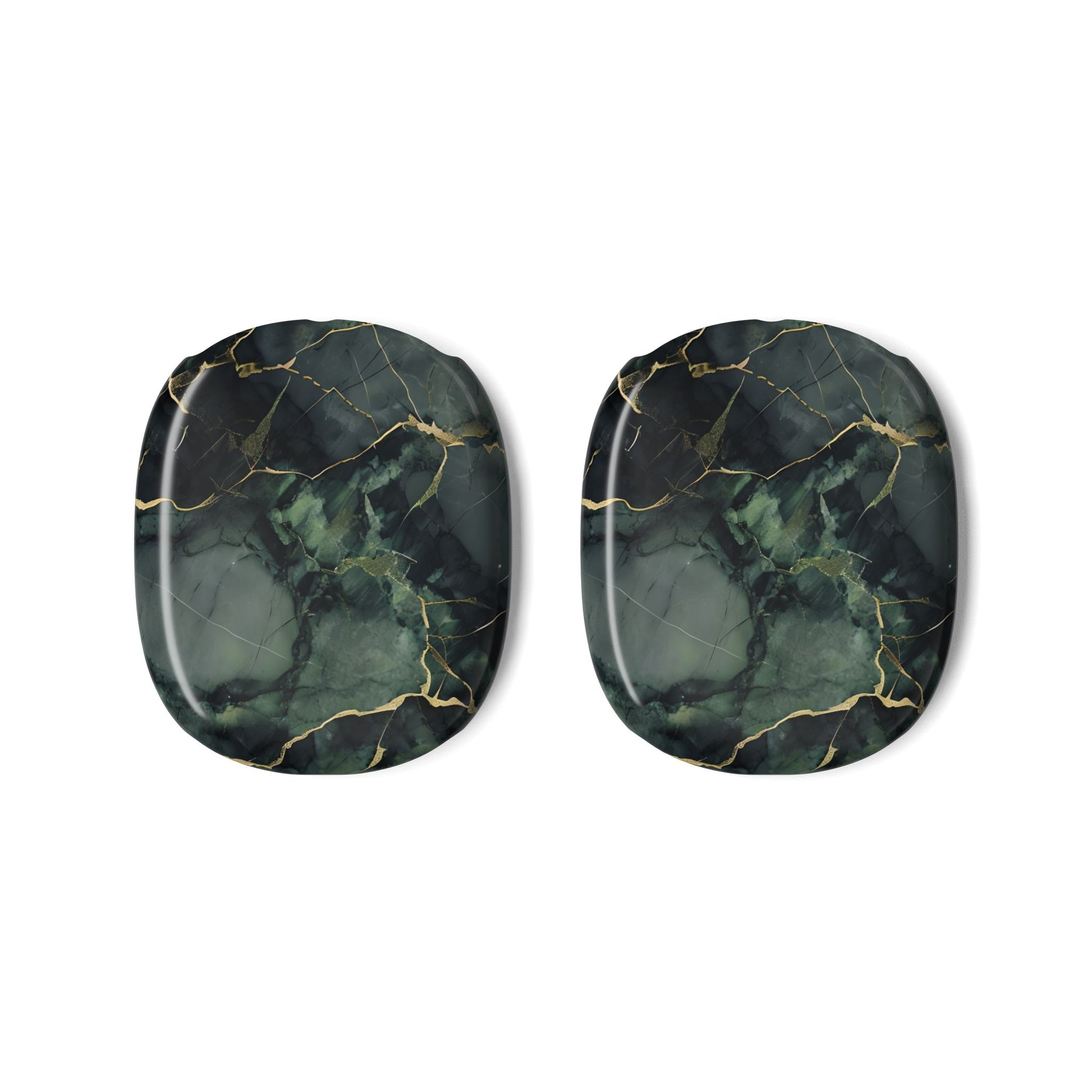 Verdant Vein AirPods Max ear cup covers with rich emerald marble pattern and subtle golden veins, flat product view