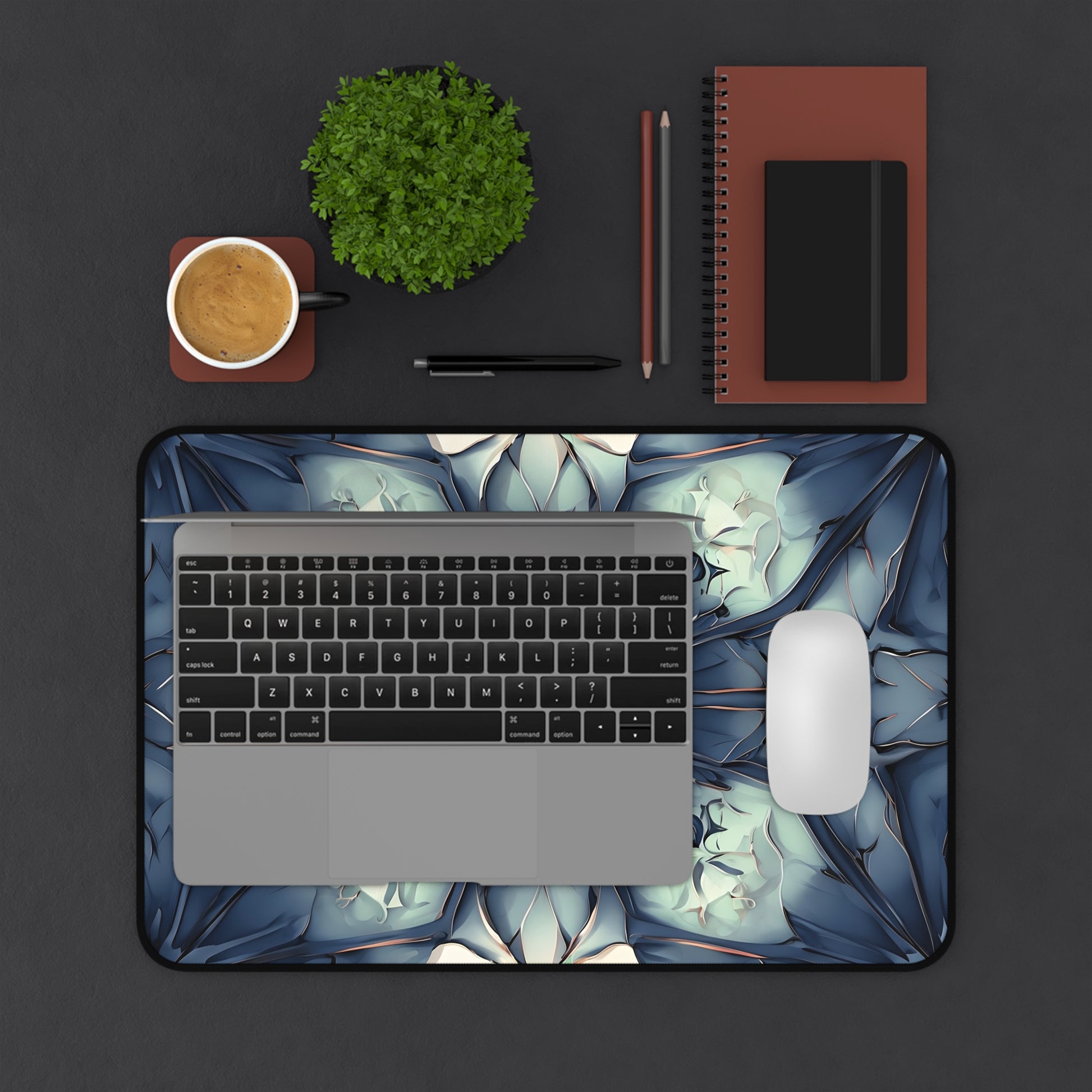 Indigo Mosaic Desk Mat - Premium Office Desk Pad, 3 Sizes Available, Artistic Workspace Protection