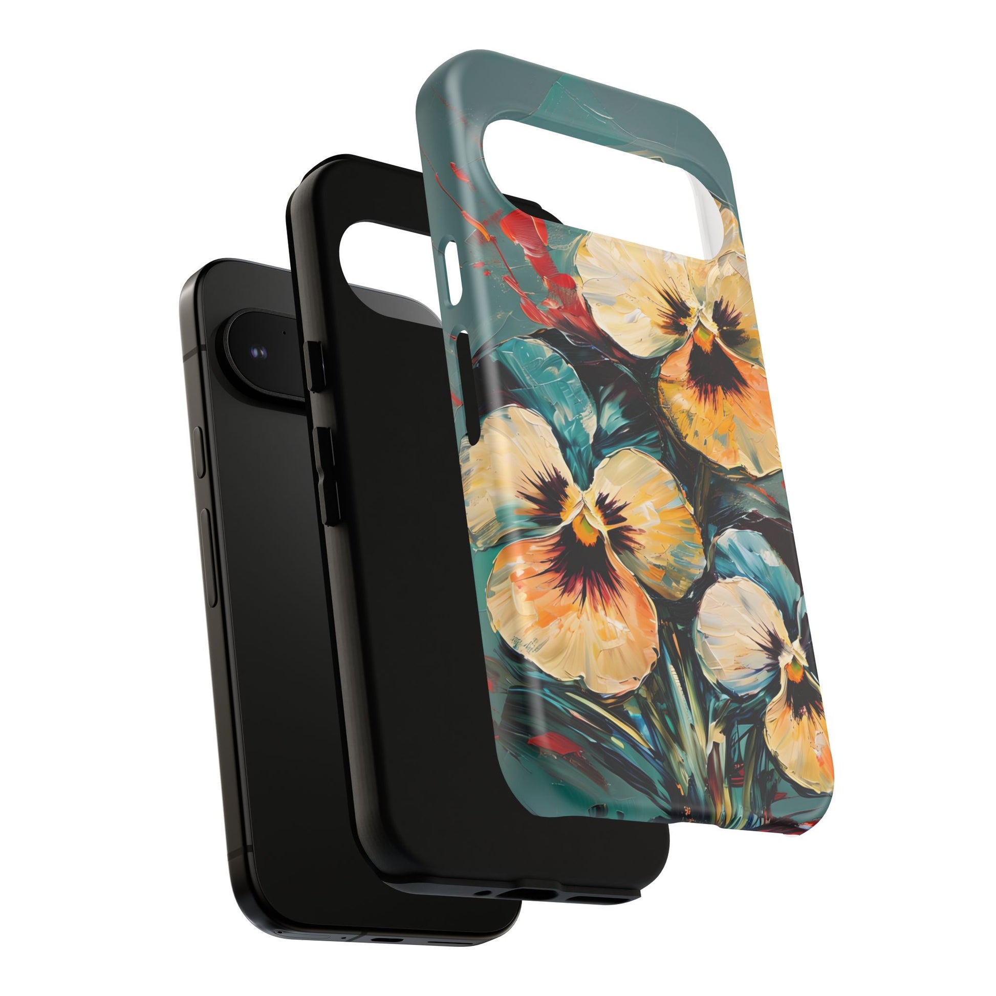 Golden Pansy Cascade Tough Case for Google Pixel 9 Pro - Floral Artistic Shockproof Cover, Elegant Protective Phone Case