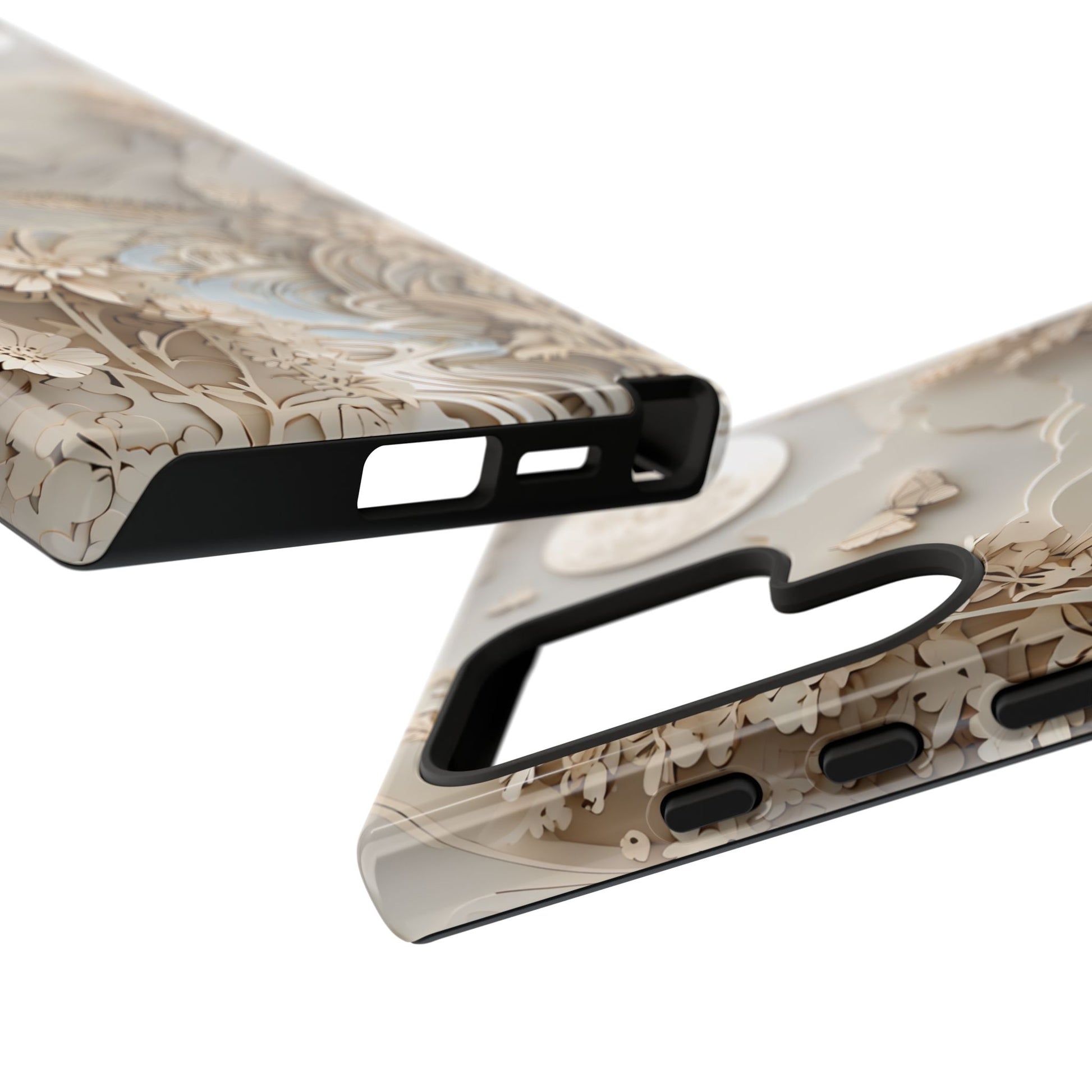 Moonlit Garden - Elegant Neutral Floral Samsung Galaxy S24 Ultra Tough Phone Case - Painterly Botanical & Moon Design