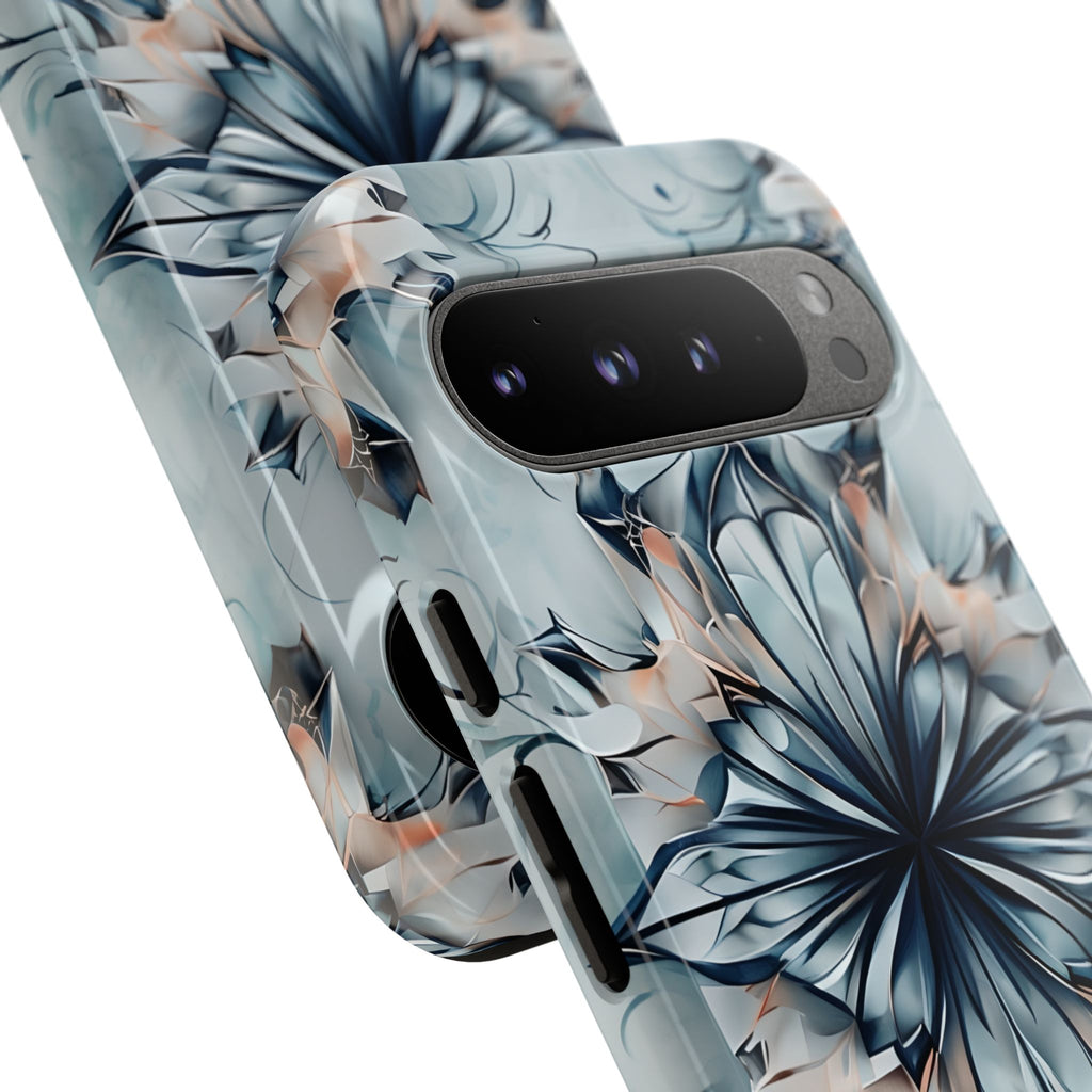 Indigo Mirage - Artistic Kaleidoscope Collection Artistic Floral - Google Pixel 9 Pro XL Tough Phone Case - Bold Indigo Symmetrical Design