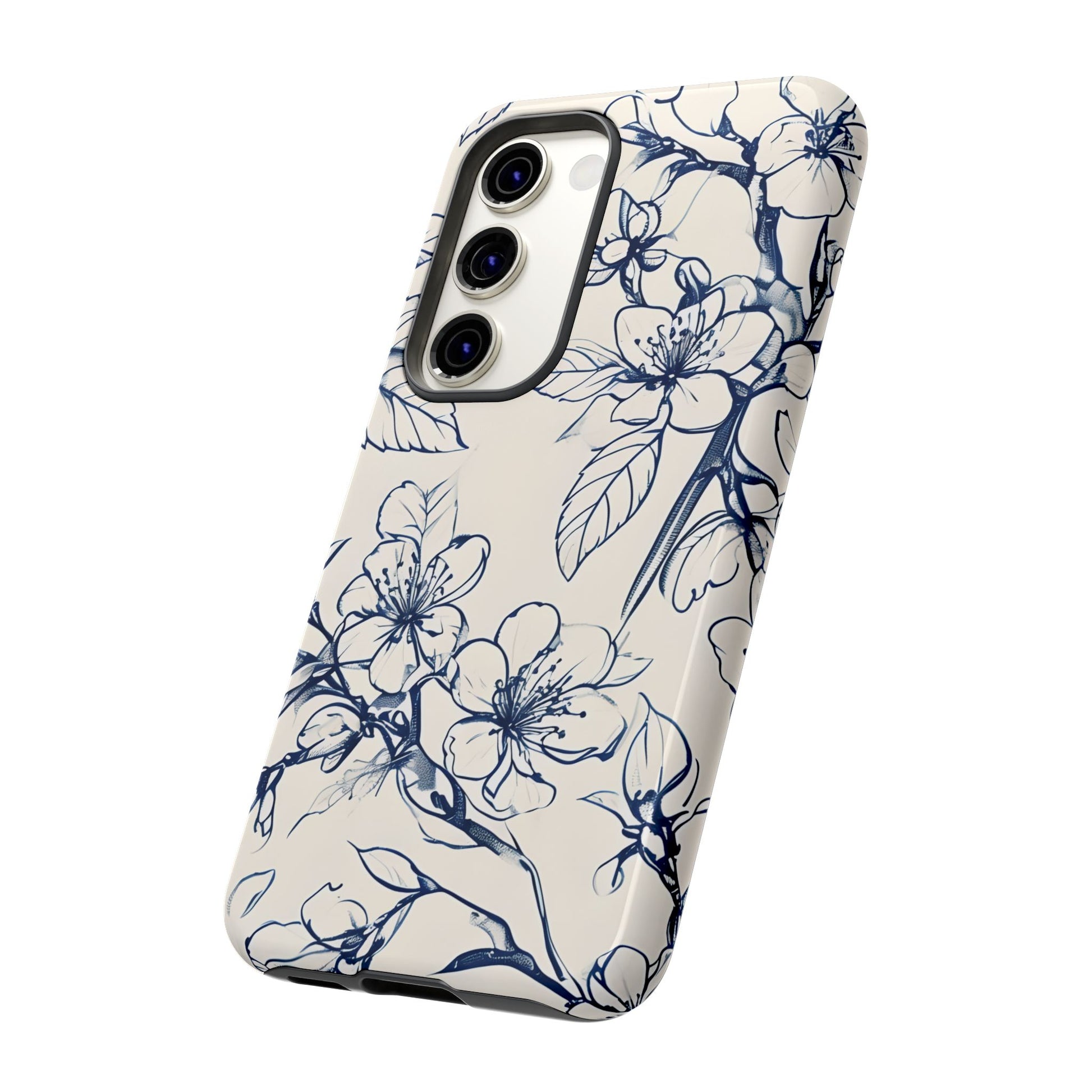 Blossom Sketch - Artistic Blue Floral Samsung Galaxy S23 Tough Phone Case - Hand-Drawn Botanical Design