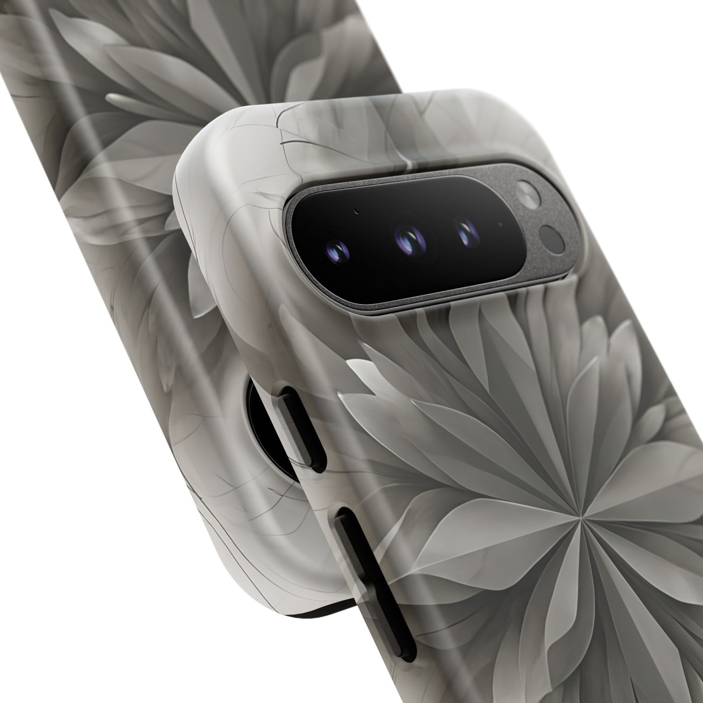 Silver Lotus - Elegant Monochrome Floral Google Pixel Tough Phone Case - Modern Lotus Design