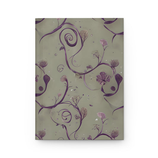 Twilight Thistle Bloom hardcover journal with delicate violet thistle flowers and swirling botanical vines