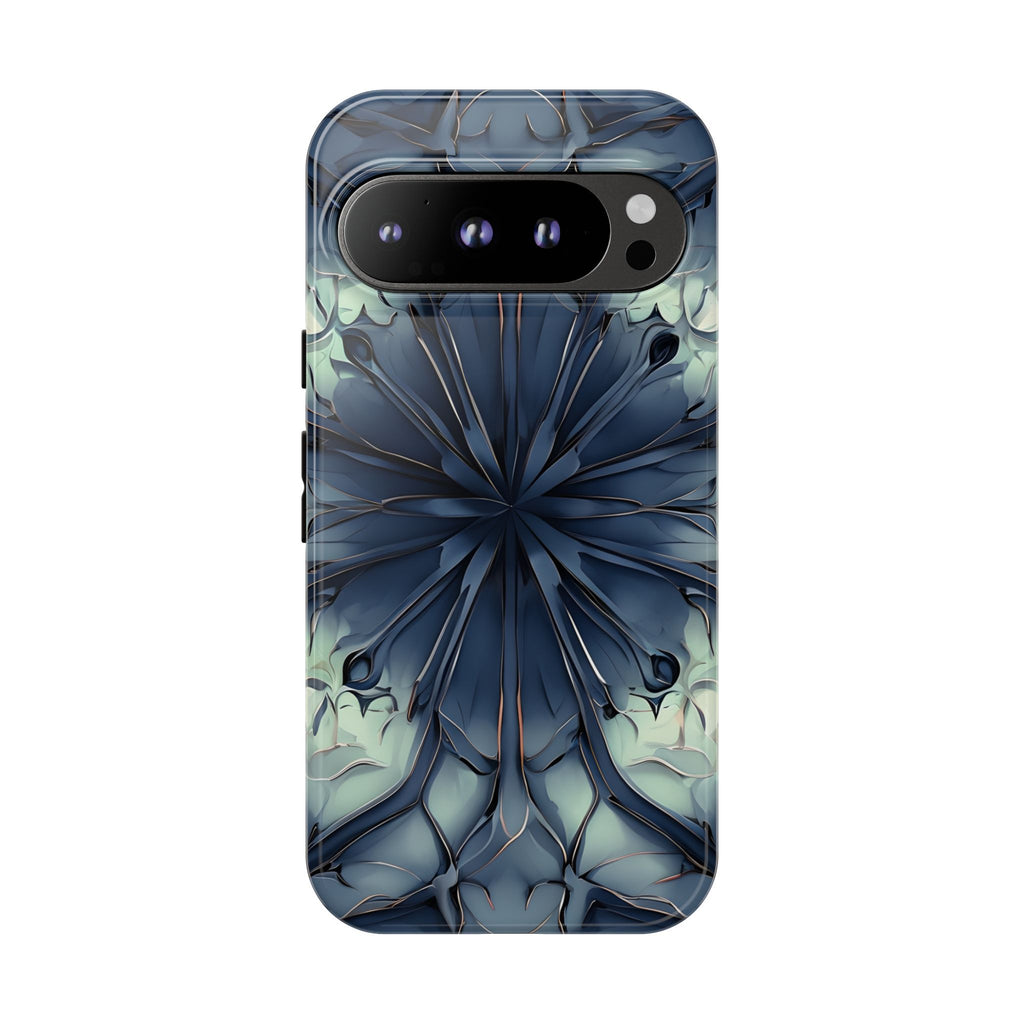 Indigo Mosaic - Artistic Kaleidoscope Collection Artistic Floral - Google Pixel 9 Pro Tough Phone Case - Bold Blue Symmetrical Design
