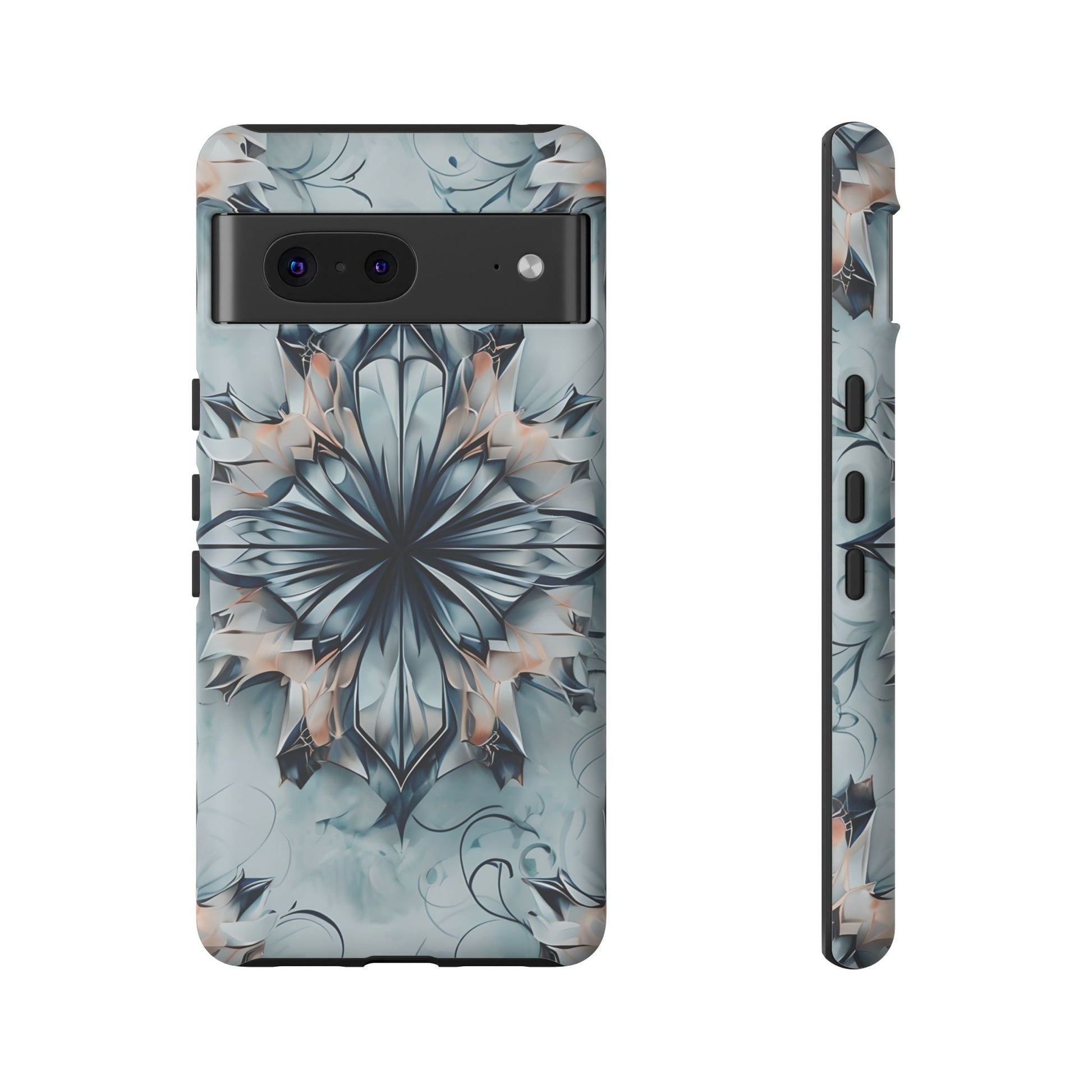 Indigo Mirage - Artistic Kaleidoscope Collection Artistic Floral - Google Pixel 7 Tough Phone Case - Bold Indigo Symmetrical Design