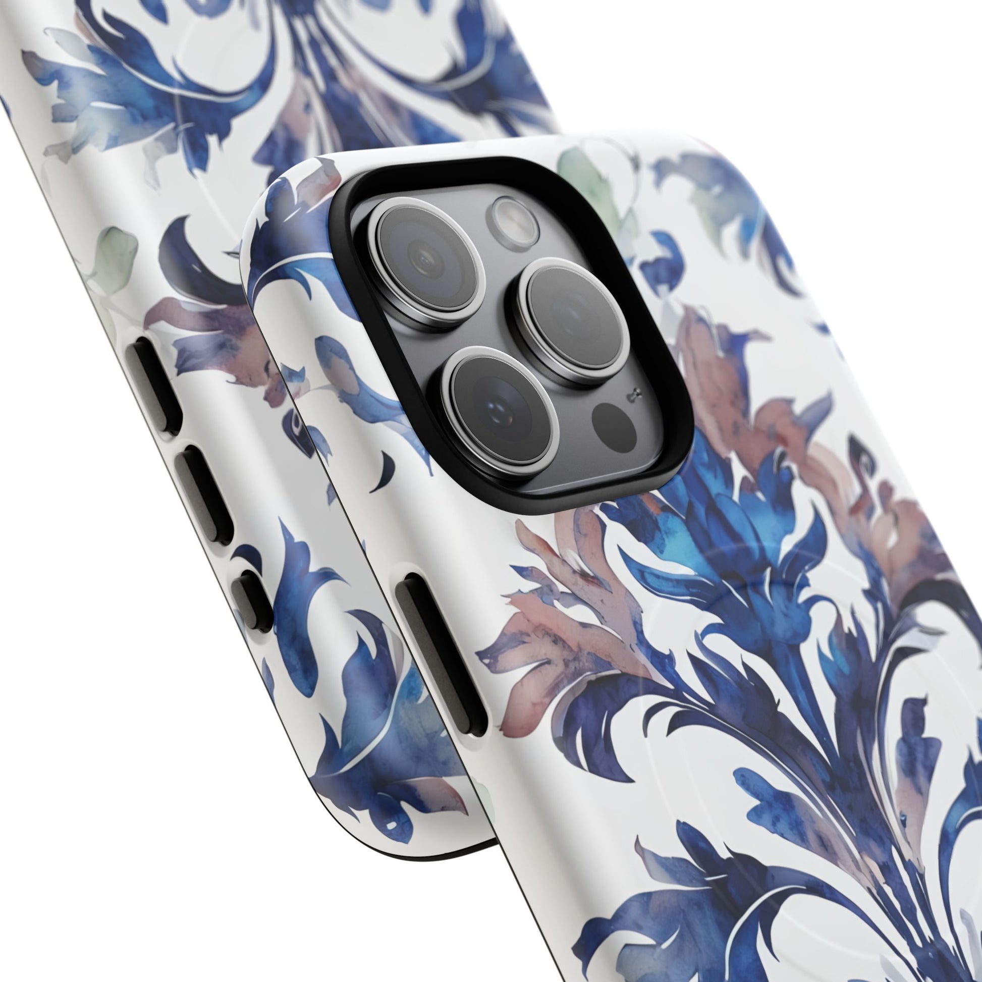 Delft Reverie - Elegant Blue & White iPhone 15 Pro Max MagSafe Phone Case - Dutch Delftware-Inspired Floral Design