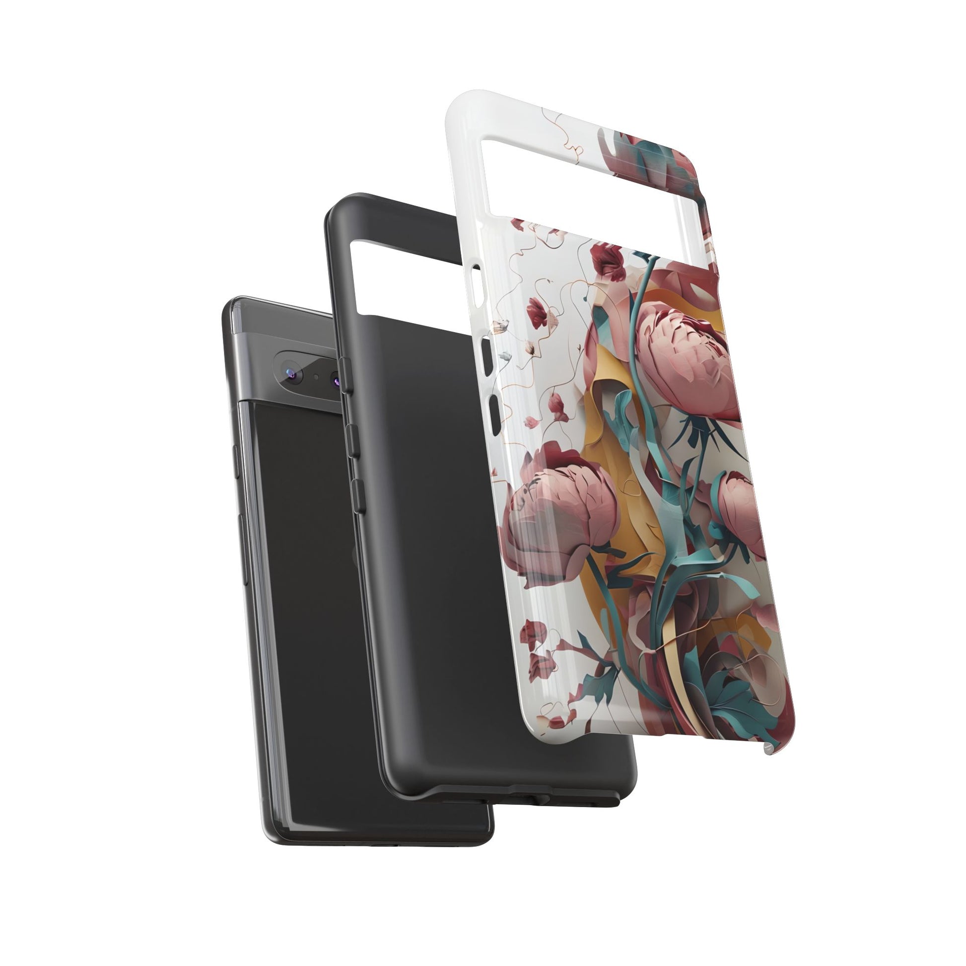 Blushing Peony Veil - Elegant Painterly Floral Google Pixel 7 Tough Phone Case - Soft Blush & Teal Peony Design