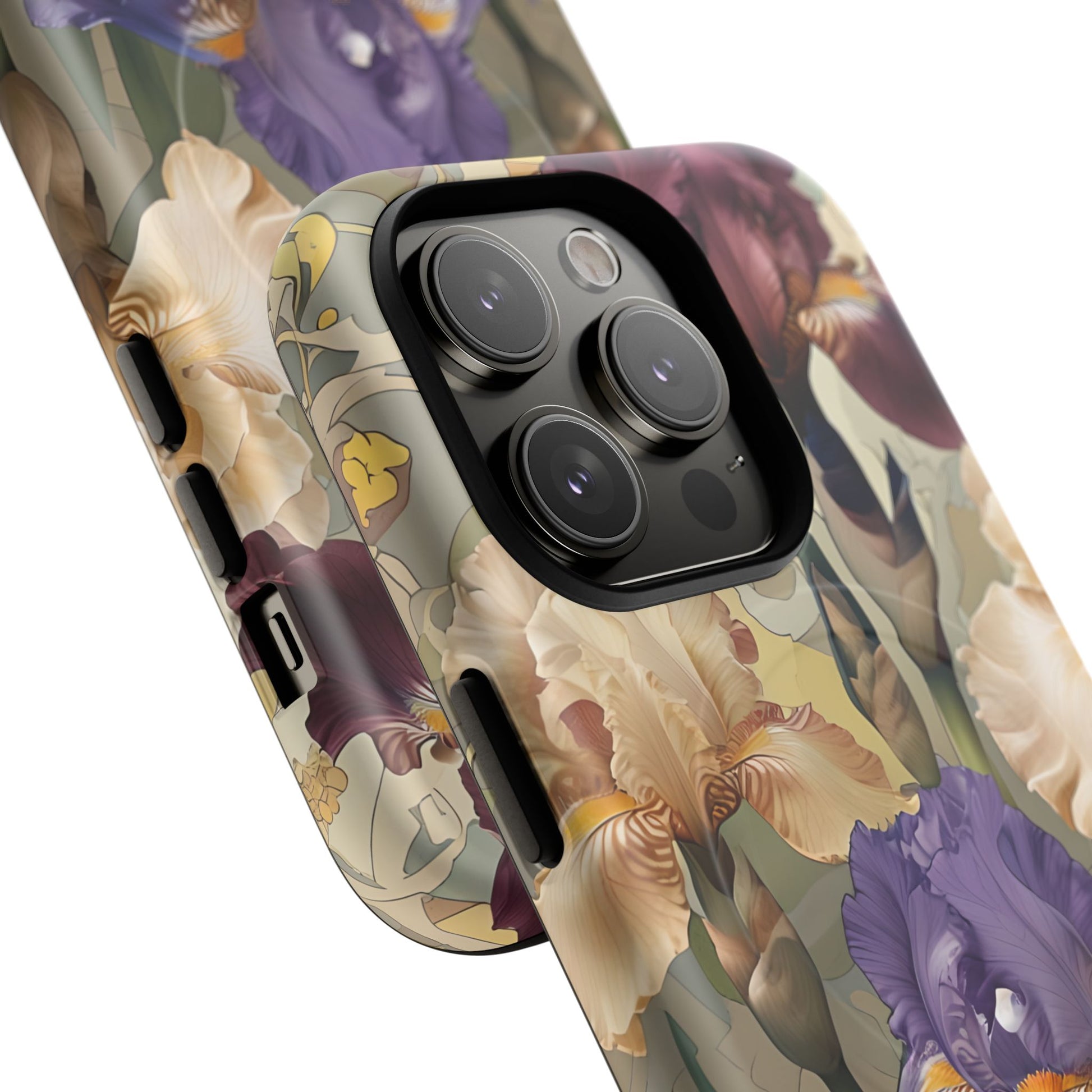 Iris Reverie - Elegant Painterly - iPhone 14 Pro - MagSafe Compatible - Artistic Purple & Cream Iris Design