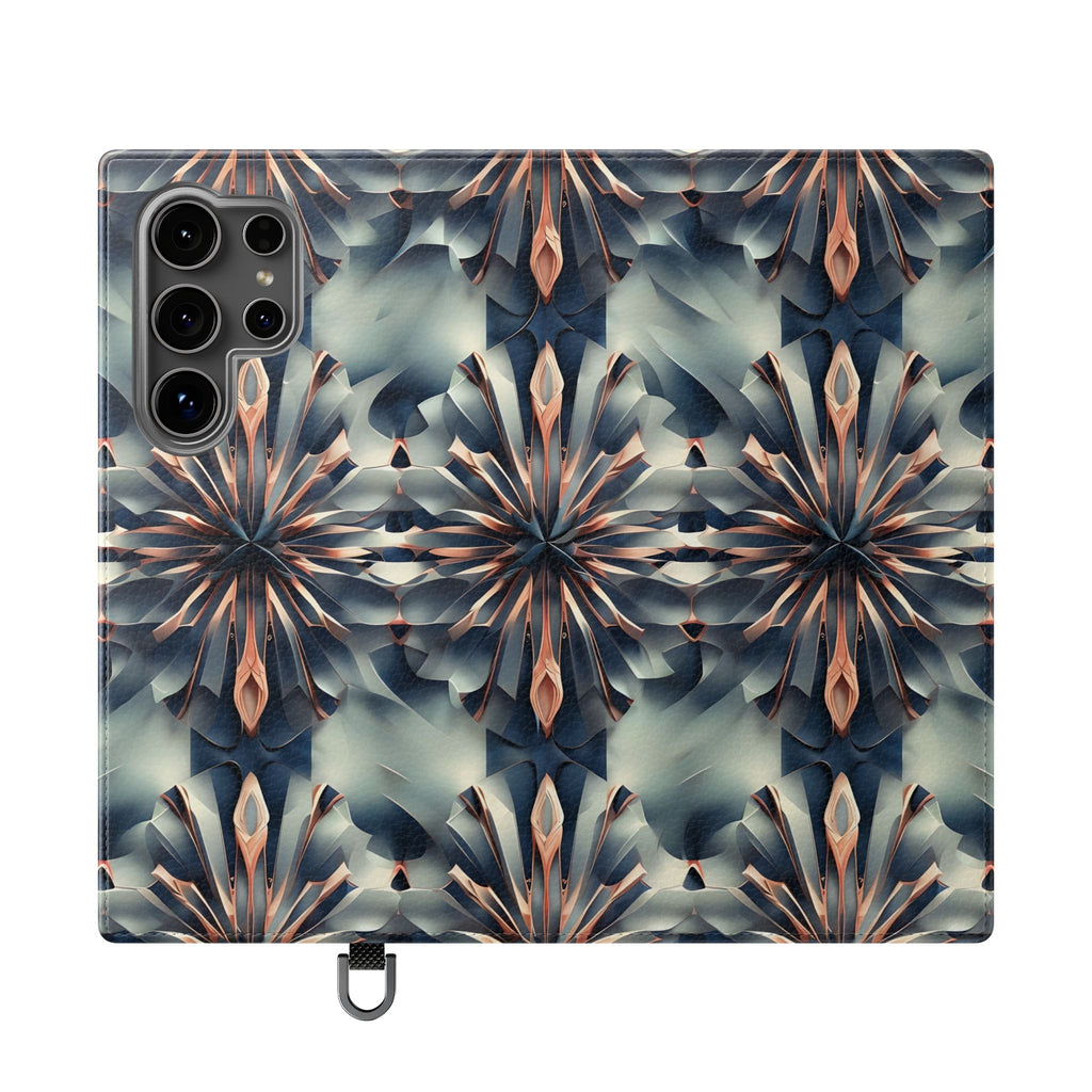 Obsidian Kaleidoscope Samsung Galaxy S24 Ultra Wallet Case - Elegant Abstract Flip Cover with Card Slots