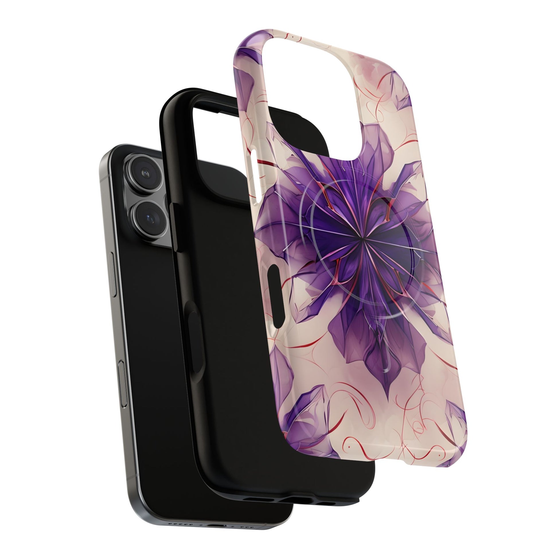 Violet Reverie - Kaleidoscope Collection Artistic Floral Burst - iPhone 16 Pro MagSafe Phone Case - Bold Purple Symmetrical Design