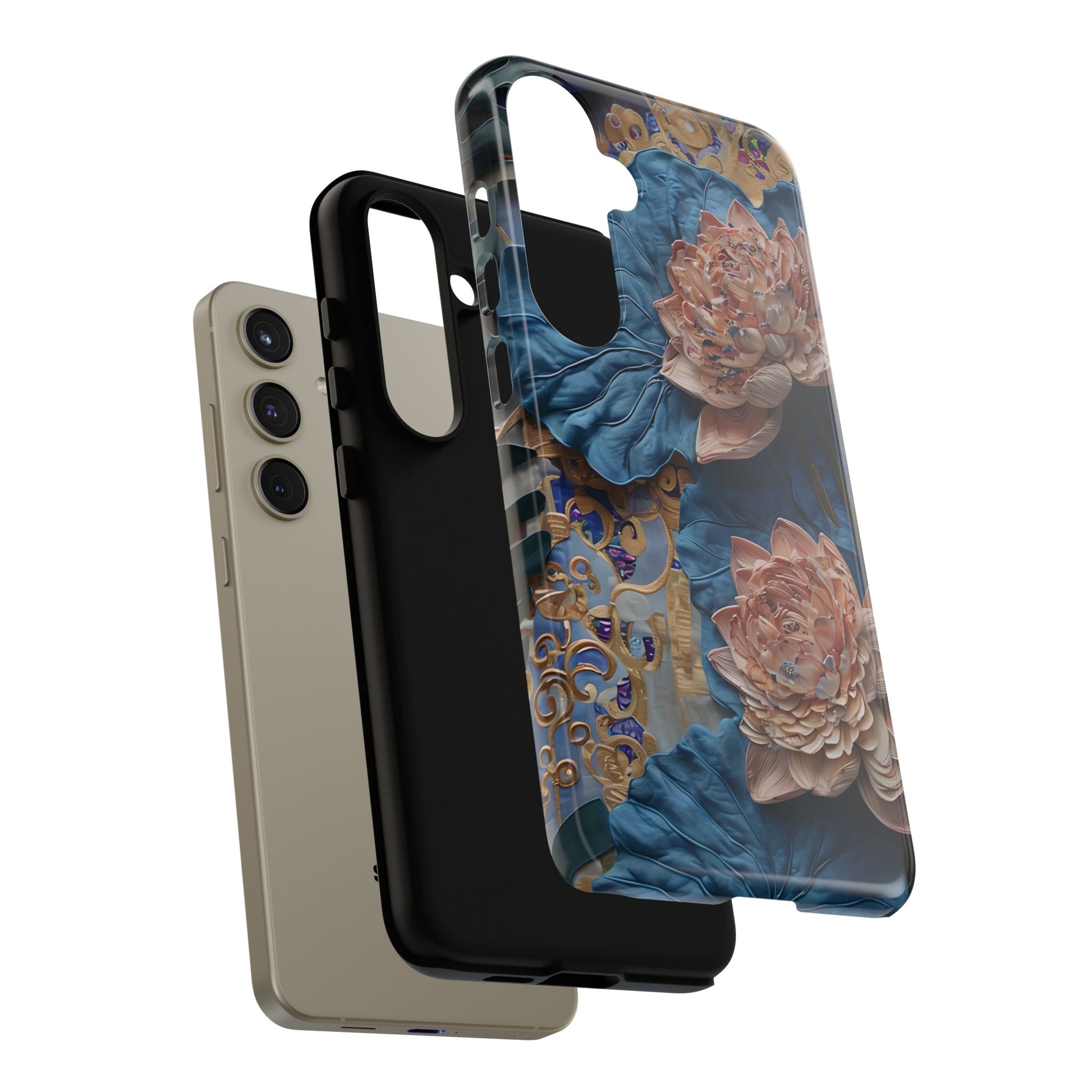 Peony Midnight Tapestry - Samsung Galaxy S24 Plus - Elegant Blue & Blush Artful Phone Cover