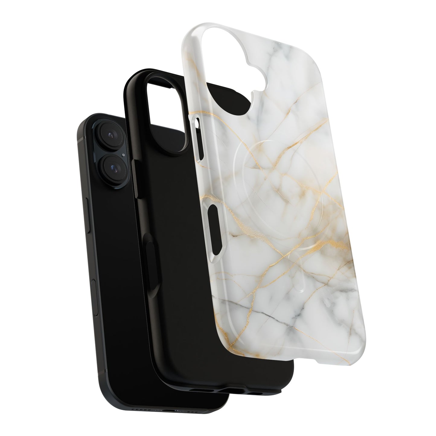 Golden Vein iPhone MagSafe Phone Case -White Neutral Marble Design