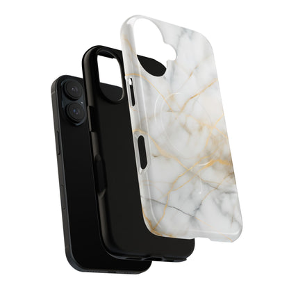 Golden Vein iPhone MagSafe Phone Case -White Neutral Marble Design