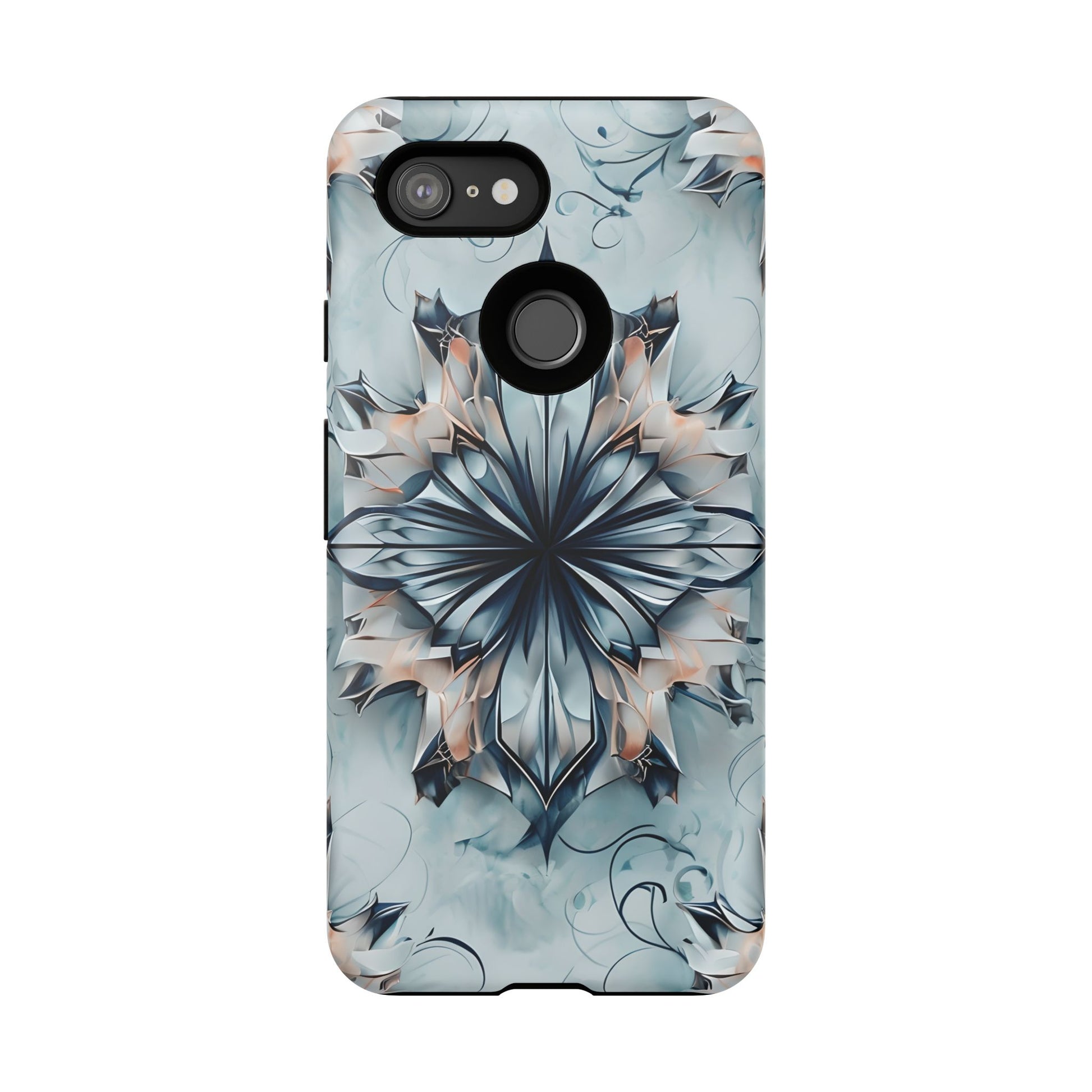 Indigo Mirage - Artistic Kaleidoscope Collection Artistic Floral - Google Pixel 3 Tough Phone Case - Bold Indigo Symmetrical Design