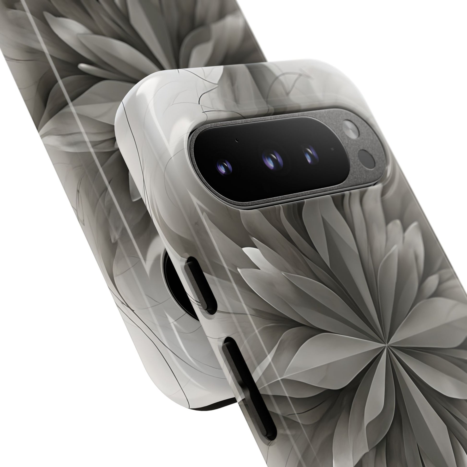Silver Lotus - Elegant Monochrome Floral Google Pixel 9 Pro Tough Phone Case - Modern Lotus Design