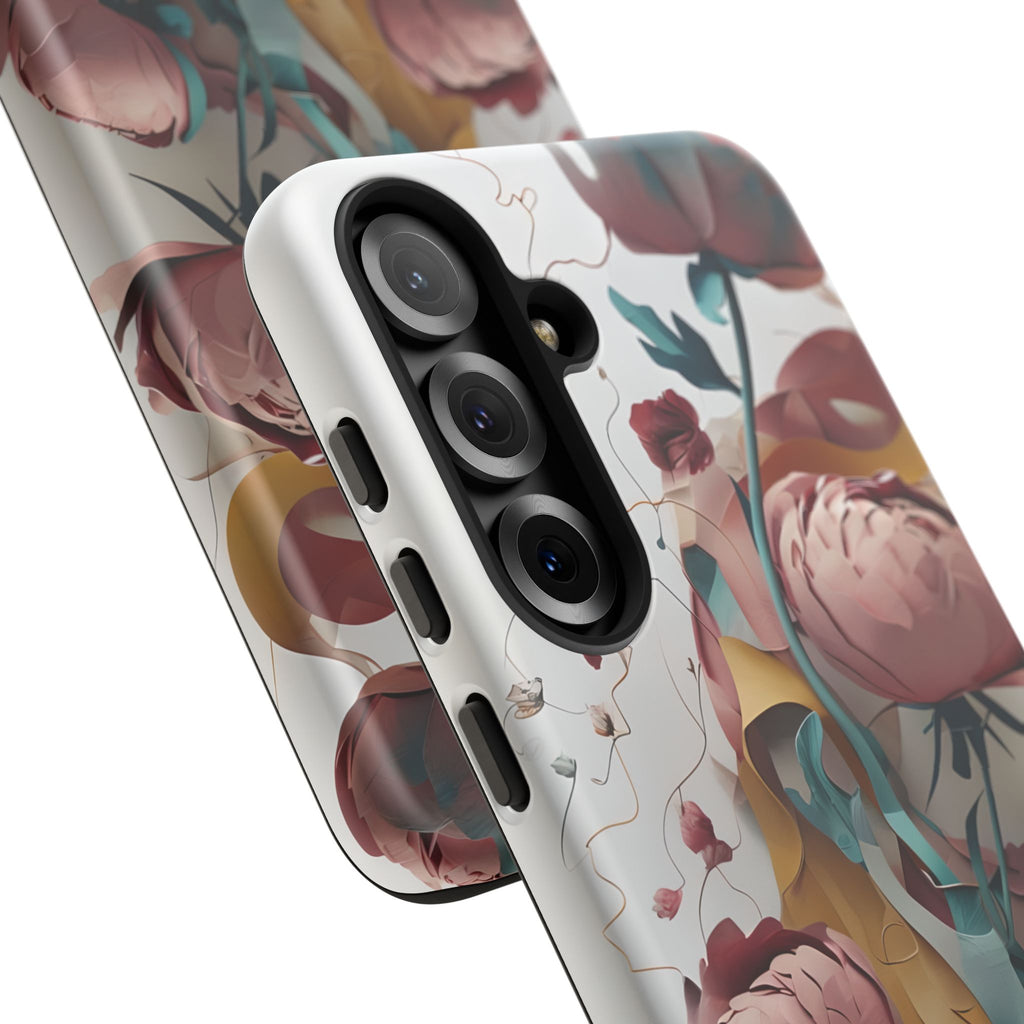 Blushing Peony Veil - Elegant Painterly Floral Samsung Galaxy S25 Plus Tough Phone Case - Soft Blush & Teal Peony Design