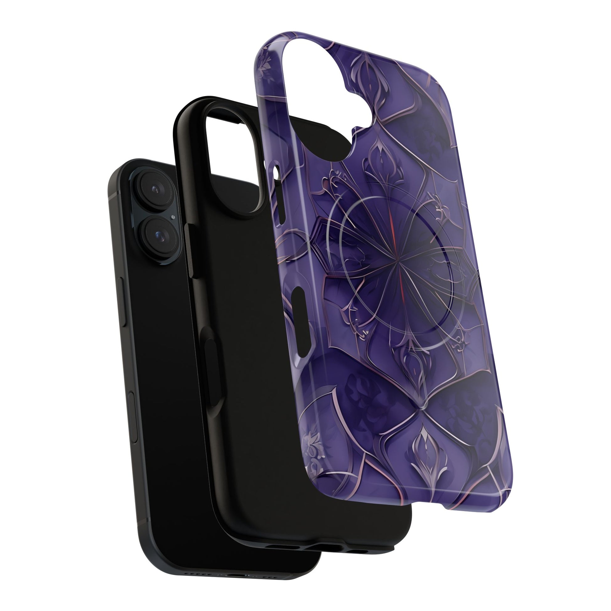 Violet Nebula - Kaleidoscope Collection Artistic Floral Burst - iPhone 16 MagSafe Phone Case -Bold Purple Symmetrical Design