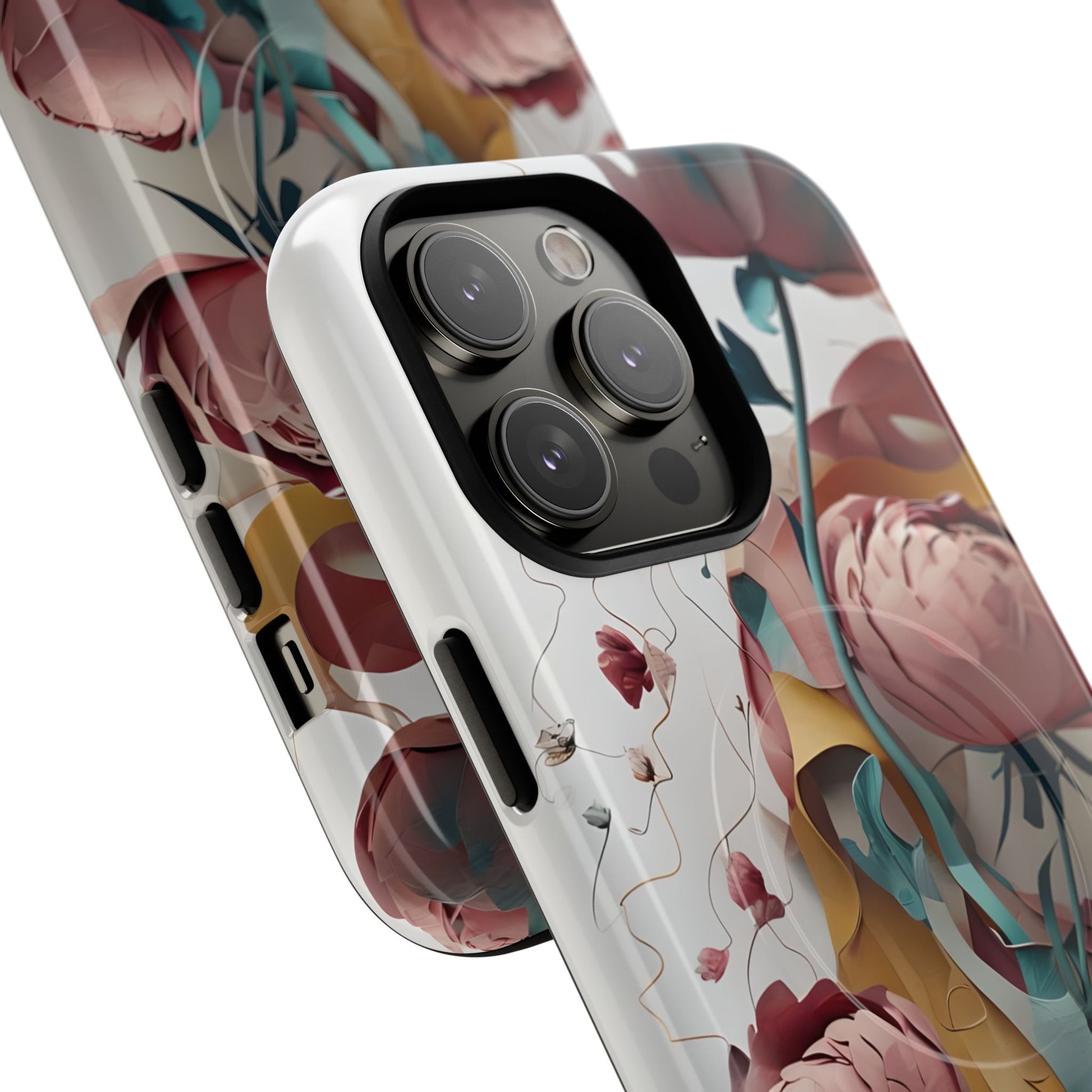 Blushing Peony Veil - Elegant Painterly Floral iPhone 14 Pro Max MagSafe Phone Case - Soft Blush & Teal Peony Design