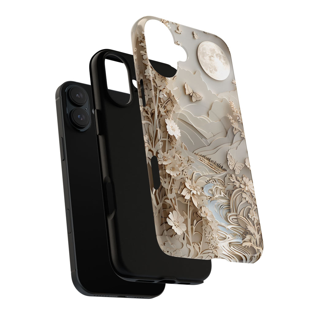 Moonlit Garden - Elegant Neutral Floral iPhone 16 Plus MagSafe Phone Case - Painterly Botanical & Moon Design