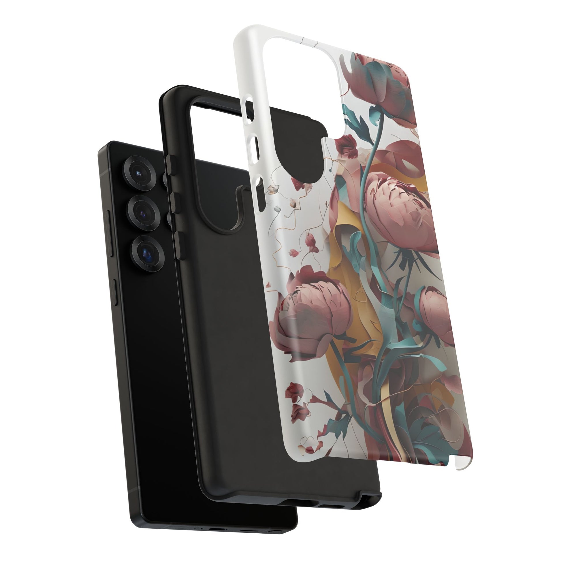 Blushing Peony Veil - Elegant Painterly Floral Samsung Galaxy S25 Ultra Tough Phone Case - Soft Blush & Teal Peony Design