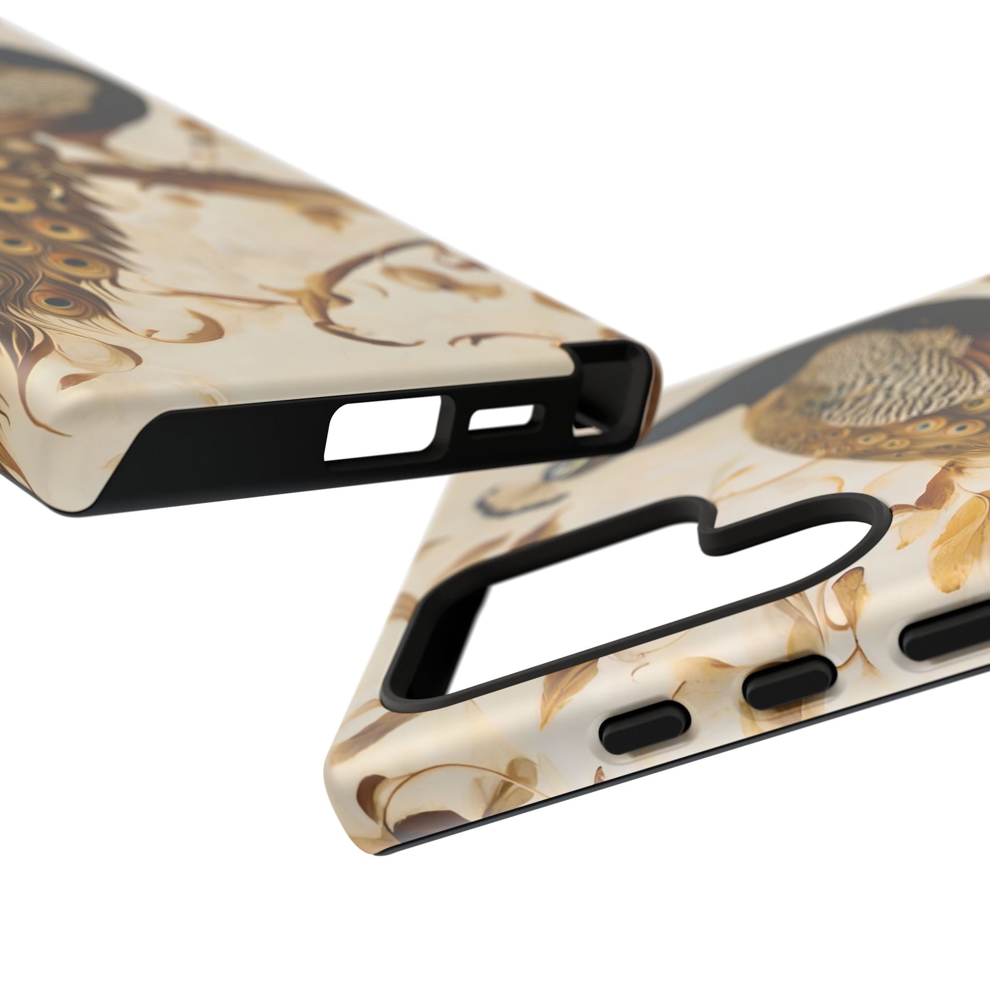 Golden Plumage - Luxe Peacock Art Samsung Galaxy S24 Ultra Phone Case - Elegant Gold & Cream Design