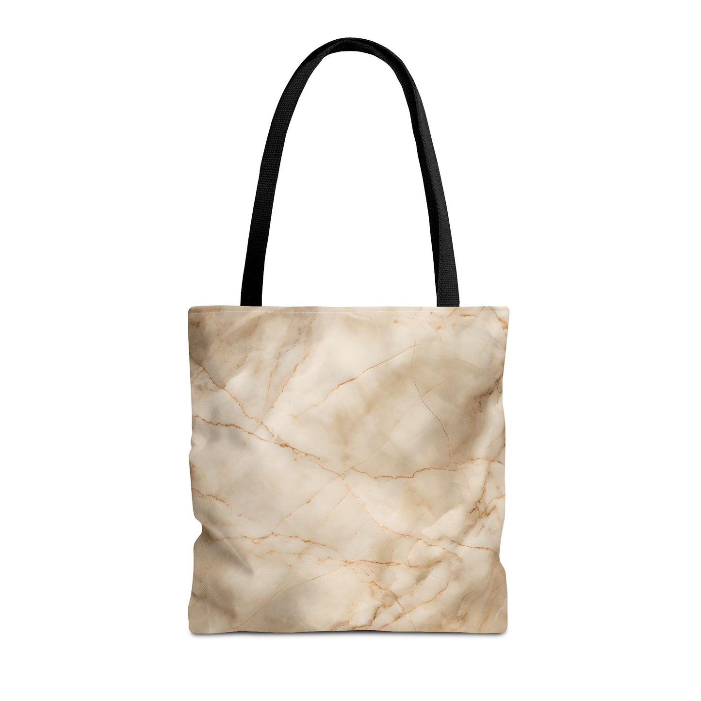 Parchment Mist Tote Bag (16x16 & 18x18)- Elegant Beige Marble Print on Canvas, Available with Beige or Black Handles, Reusable & Eco-Friendly