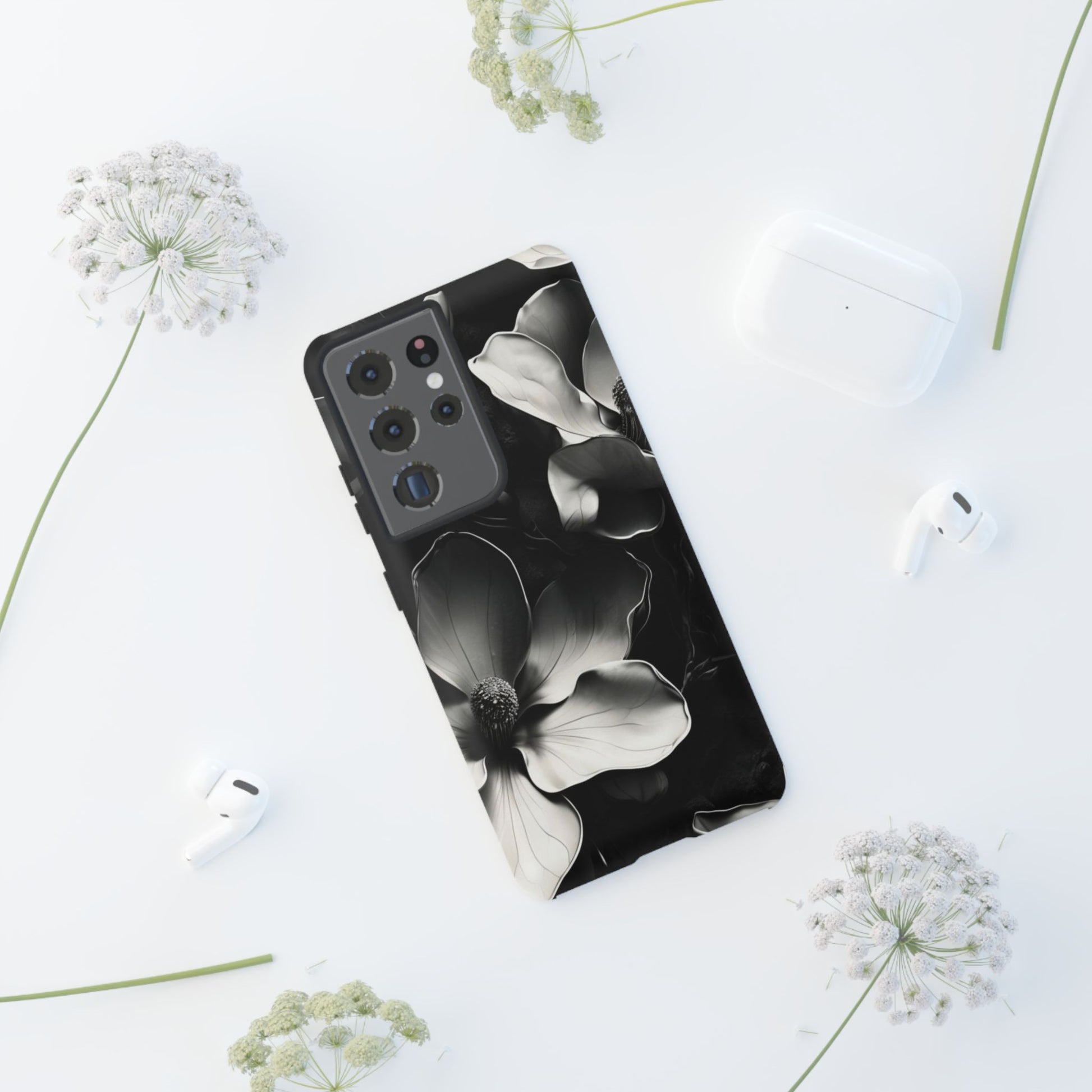Monochrome Magnolia - Elegant Black & White Floral Samsung Galaxy S21 Ultra Tough Phone Case - Artistic Magnolia Design