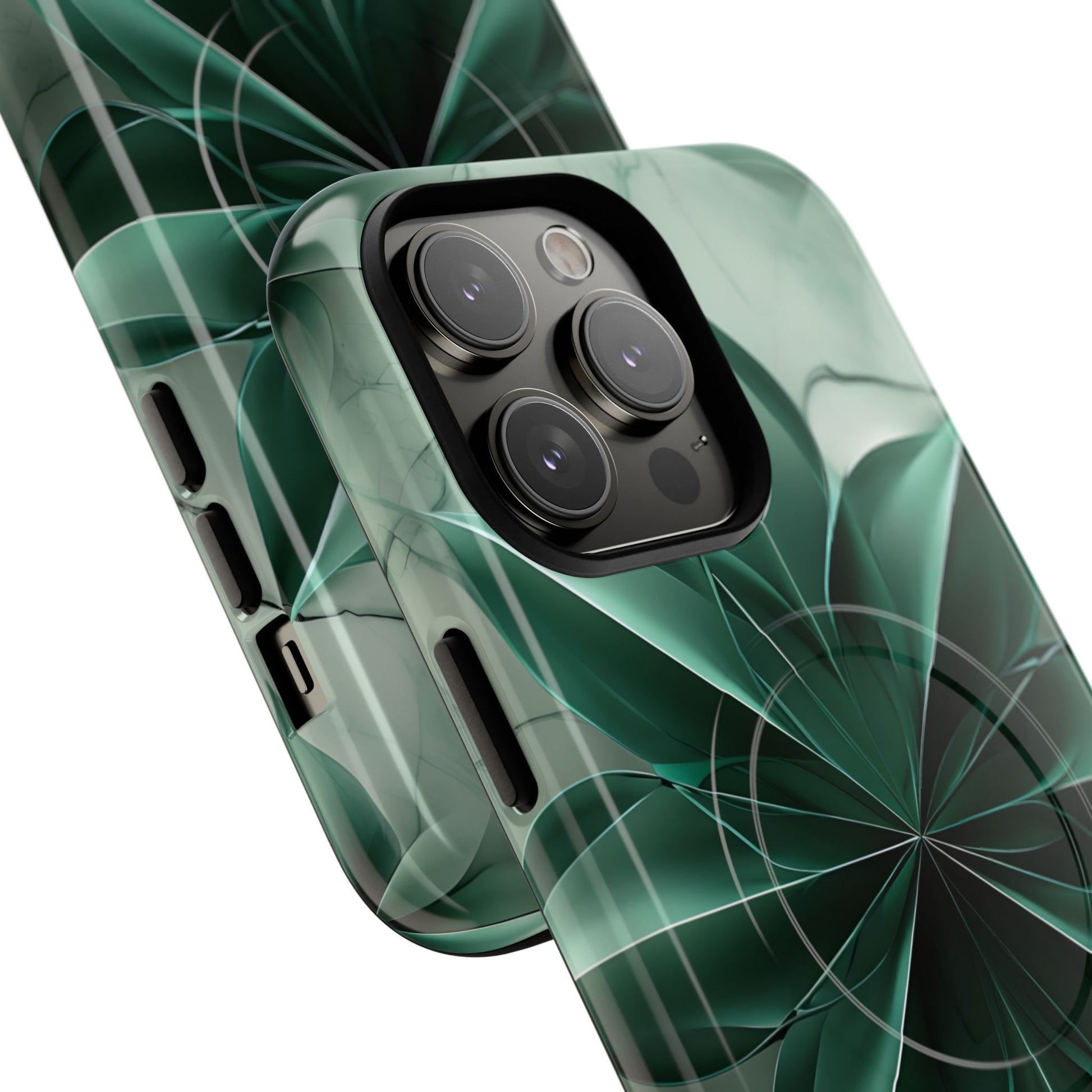 Emerald Bloom iPhone 14 Pro Max MagSafe Phone Case -Modern Symmetrical Floral Design, Green