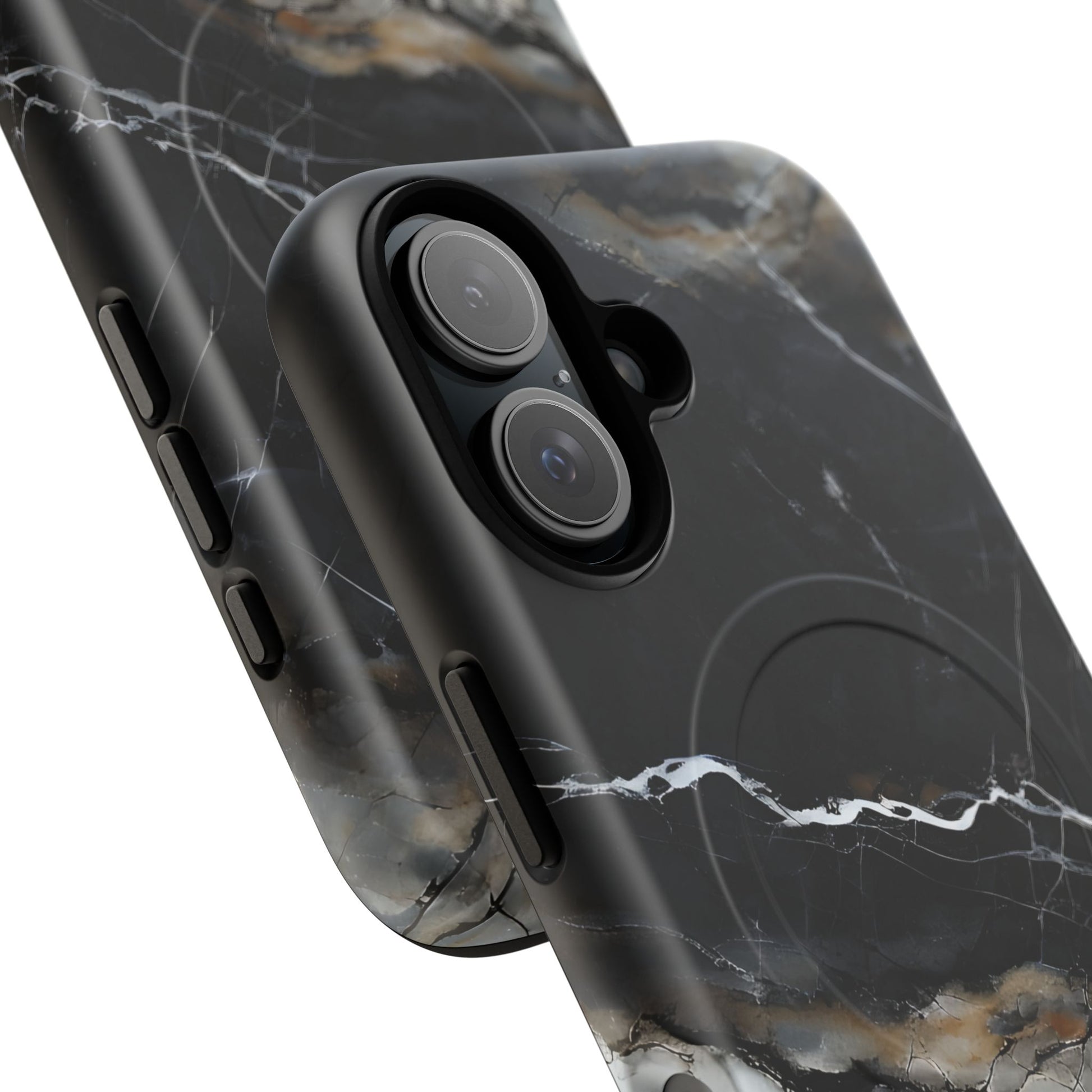 Obsidian Vein iPhone 16 MagSafe Phone Case -Black Neutral Marble Design
