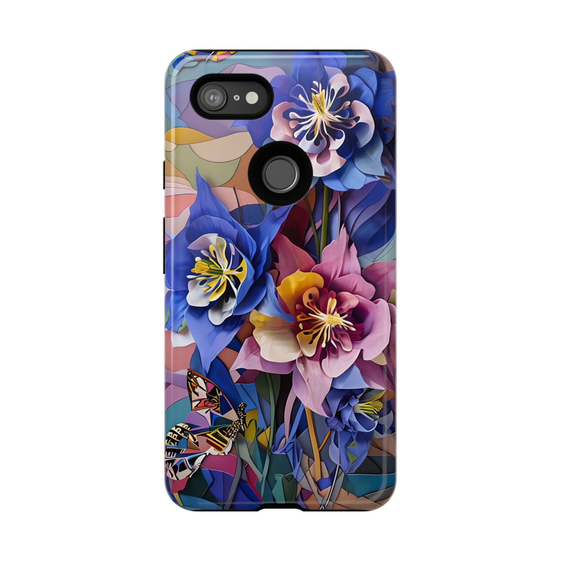 Blue Columbine Carnivale - Artistic Floral & Butterfly Google Pixel 3XL Tough Phone Case - Vibrant Botanical Design
