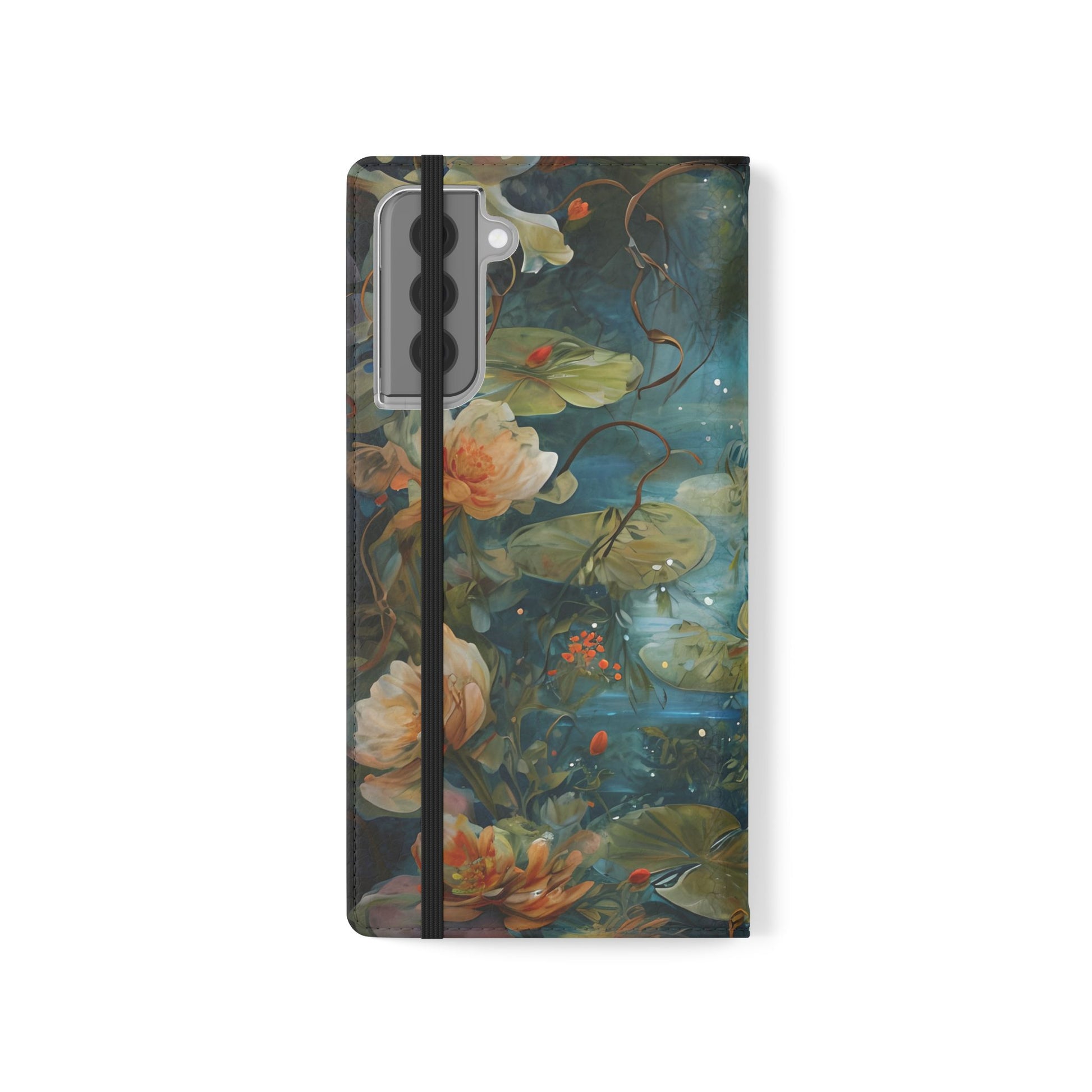 Waterlily Nocturne Samsung Galaxy S21 Plus Wallet Case - Elegant Floral Flip Cover, Vintage Botanical Phone Folio