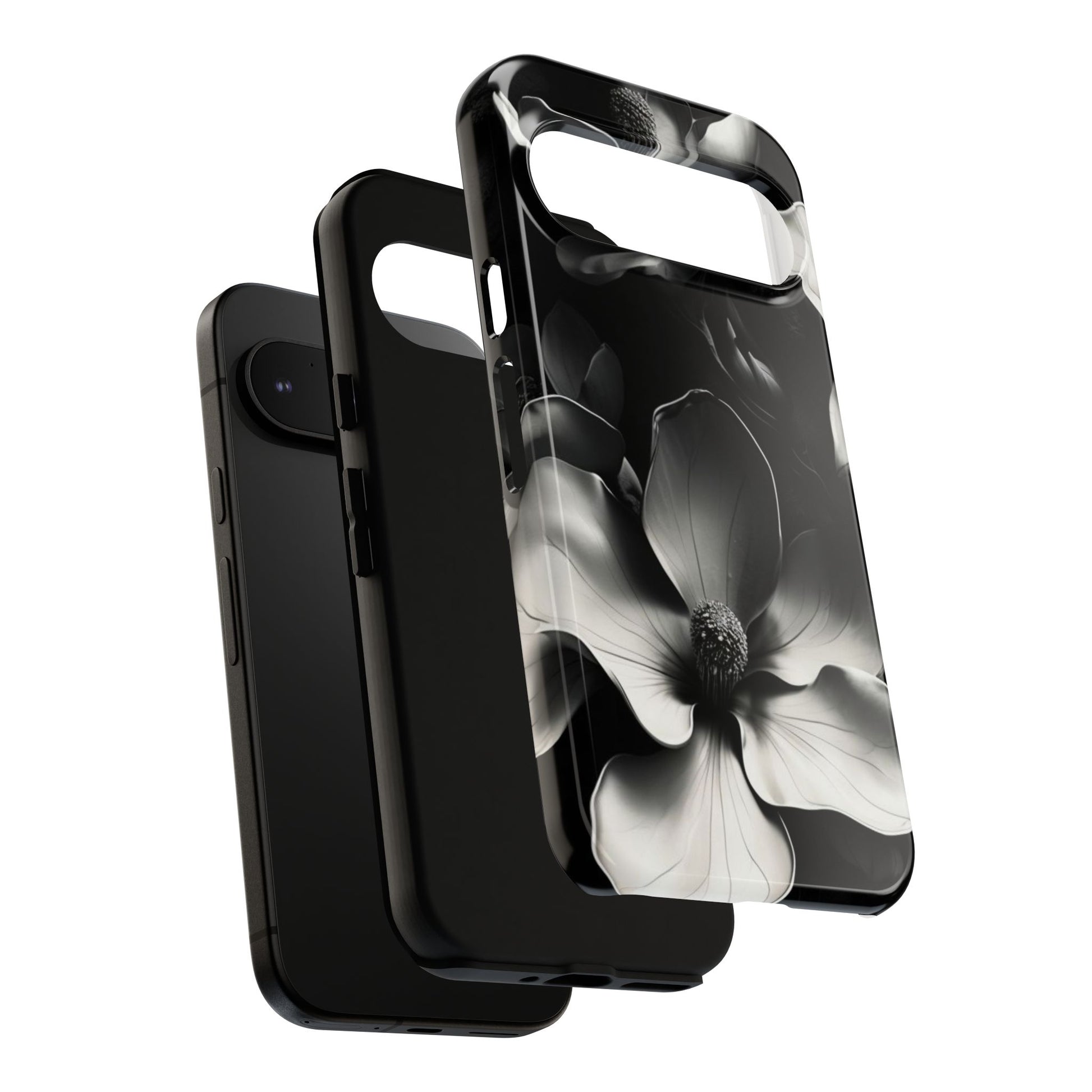 Monochrome Magnolia - Elegant Black & White Floral Google Pixel 9 Tough Phone Case - Artistic Magnolia Design