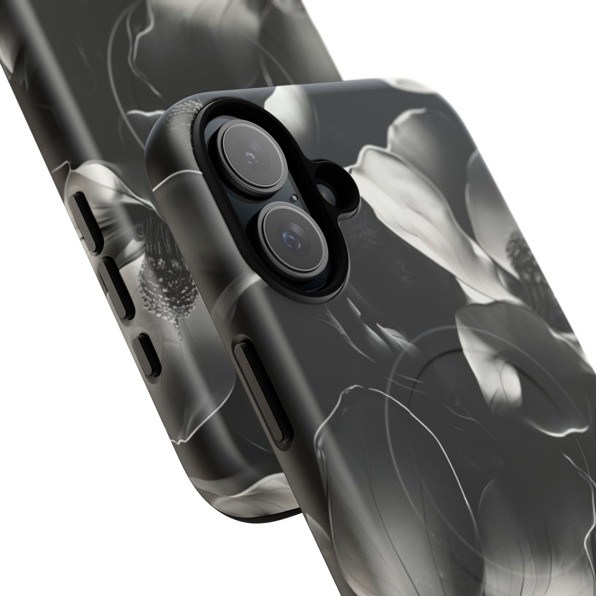 Monochrome Magnolia - Elegant Black & White Floral iPhone 16 Plus MagSafe Phone Case - Artistic Magnolia Design