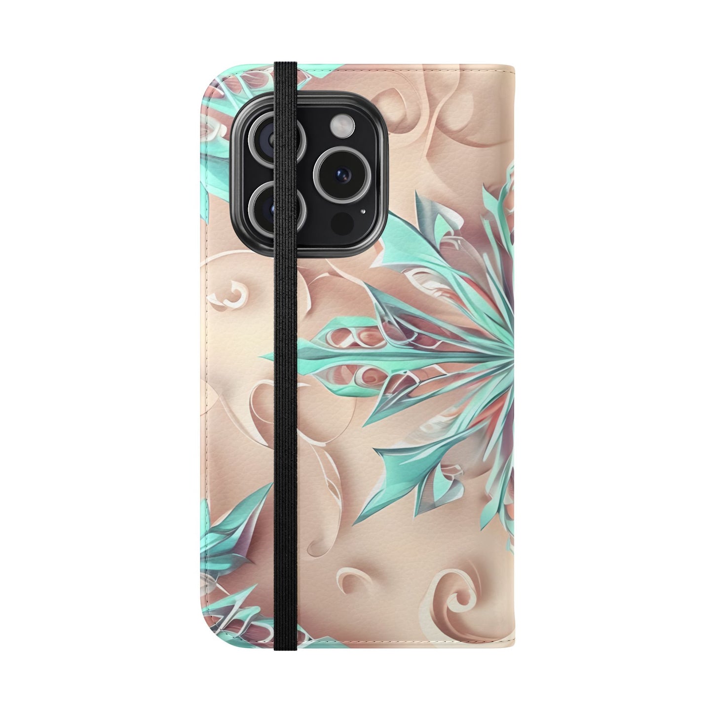 Frosted Petals iPhone Wallet Case - Soft Floral Kaleidoscope Design in Blush & Aqua