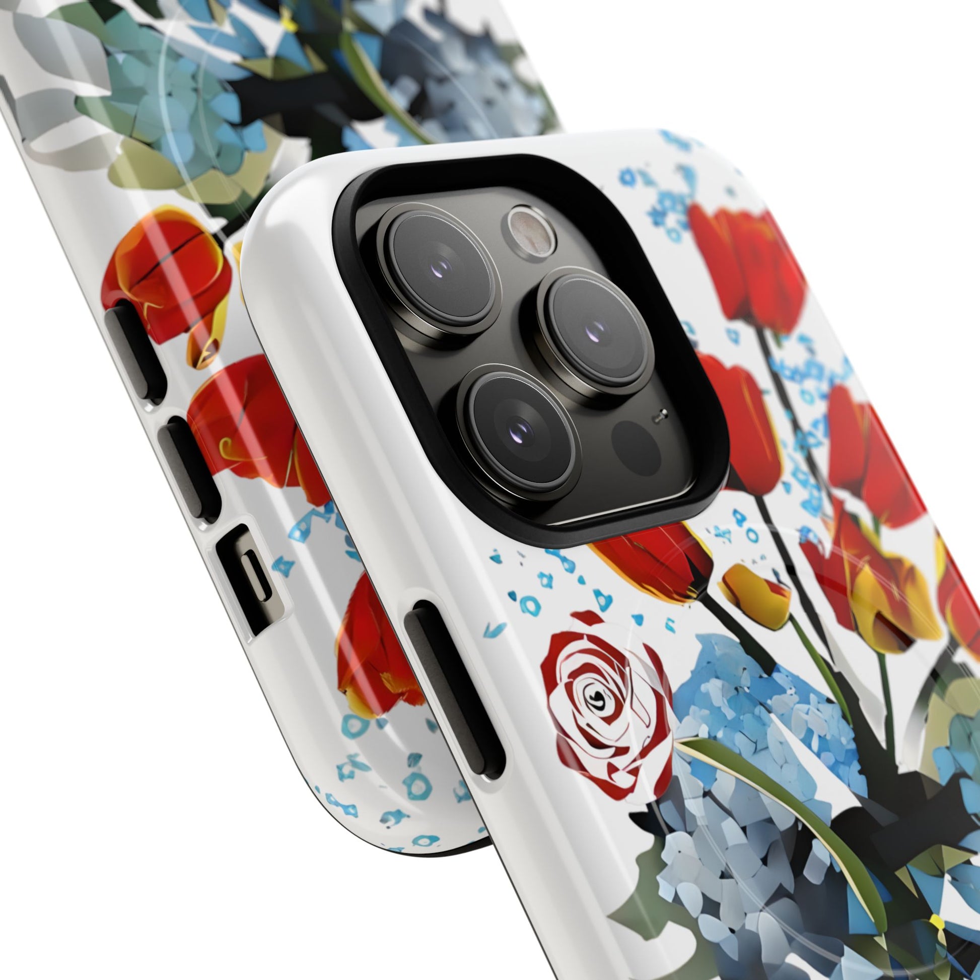 Bouquet Brilliance - Artistic Floral iPhone 14 Pro MagSafe Phone Case - Vibrant Tulip, Rose & Hydrangea Design
