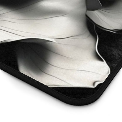 Close-up of Monochrome Magnolia desk mat showing detailed magnolia illustration