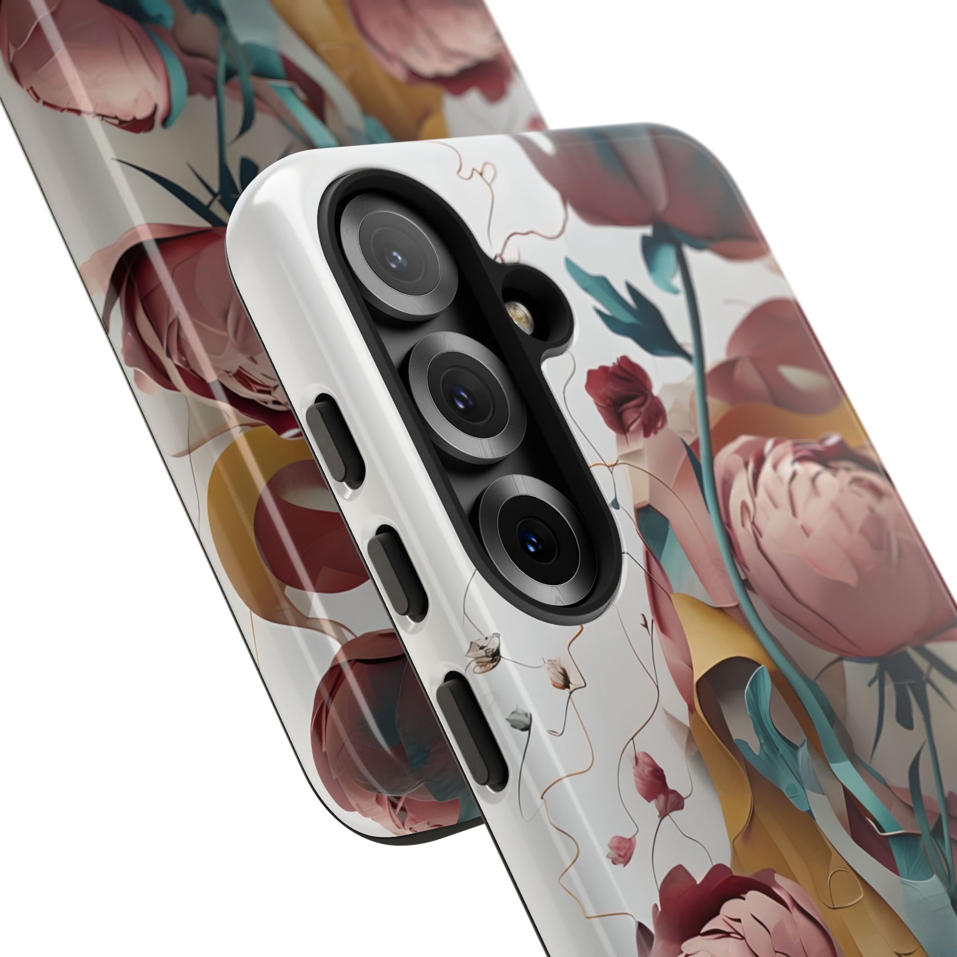 Blushing Peony Veil - Elegant Painterly Floral Samsung Galaxy S25 Tough Phone Case - Soft Blush & Teal Peony Design